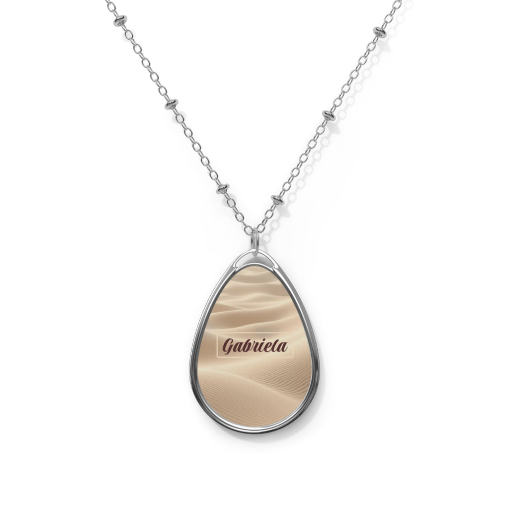 Personalized Oval Name Necklace — Gabriela Sand Background Teardrop Pendant