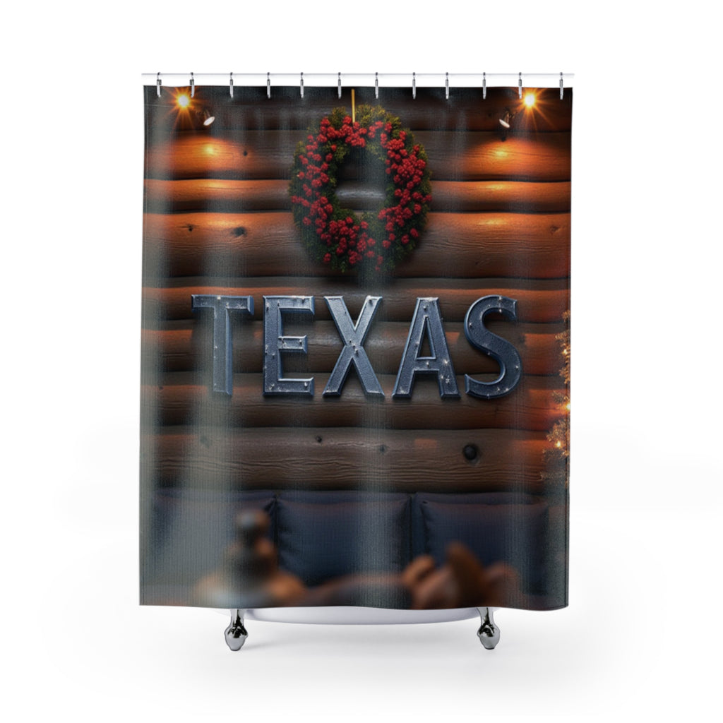 Rustic Texas Wreath Shower Curtain, Cozy Home Decor, Holiday Bathroom Style, Farmhouse Aesthetic, Texas-themed Gift 