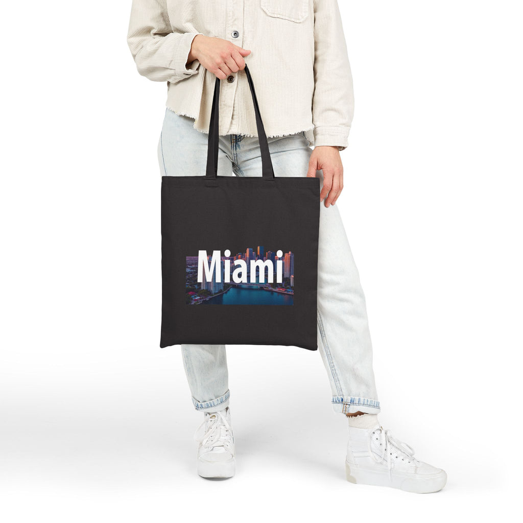 Miami Cityscape Tote Bag — Night Skyline Cotton Canvas Beach & Market Tote