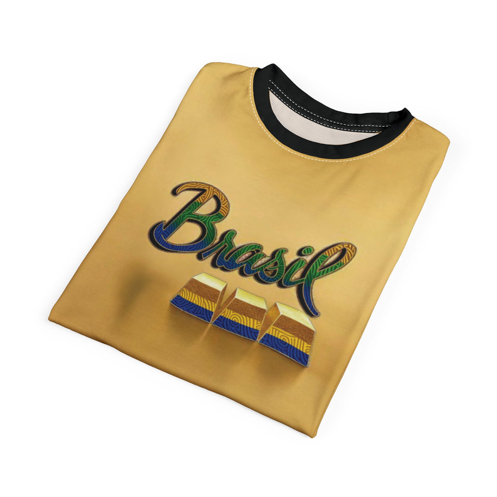 Camiseta unissex Brasil Cut & Sew - Camisa gráfica amarela brilhante para celebrações de verão