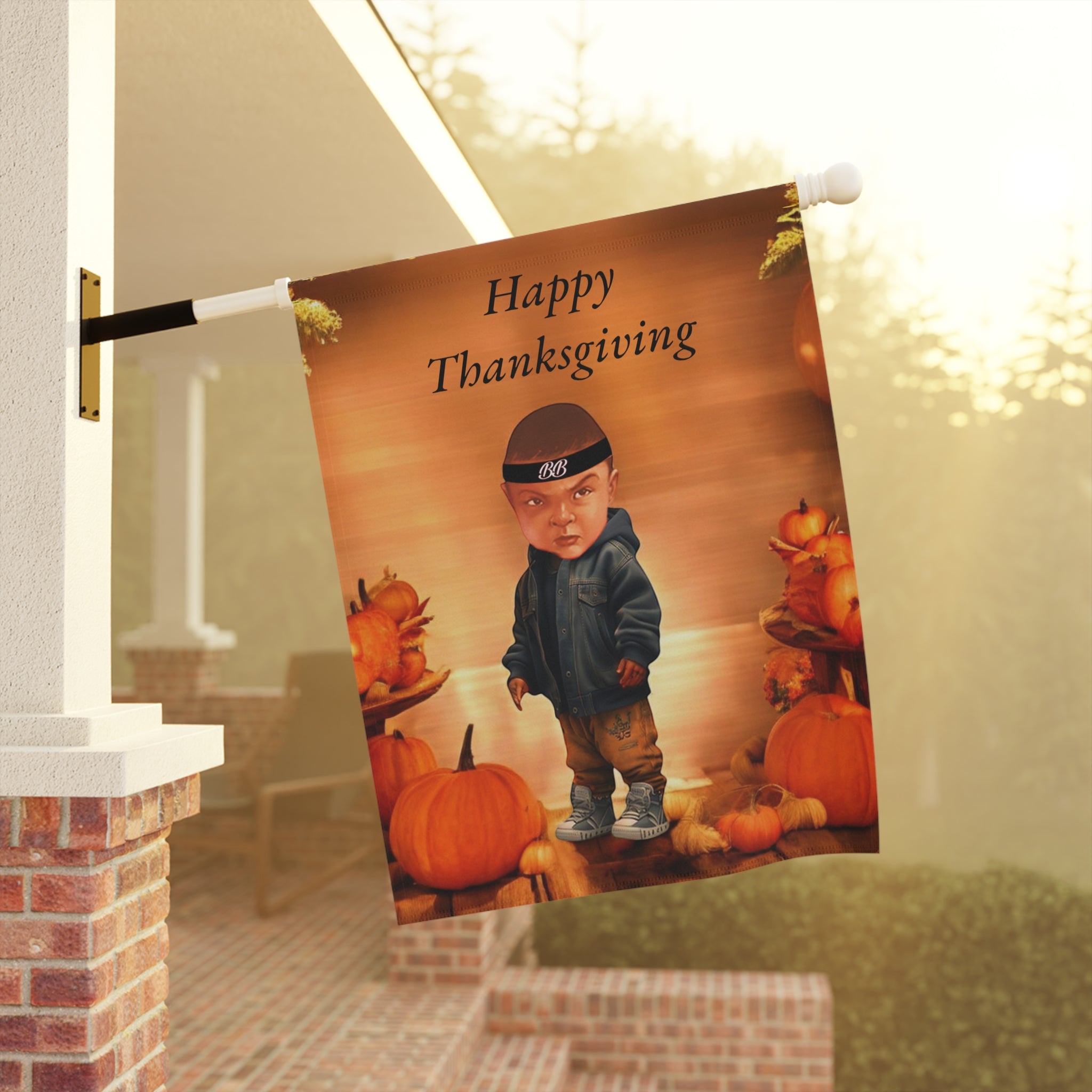 House Banner - Beautiful Welcome Sign for Garden and Home with Baby on Thanksgiving Day