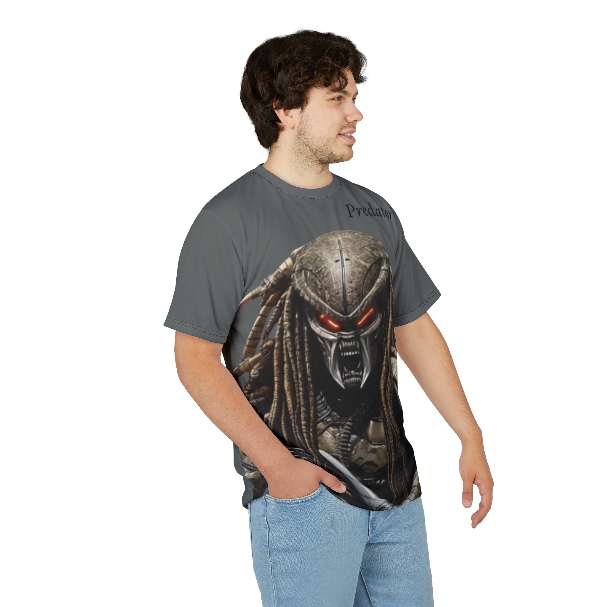 Predator artificial intelligence image t-shirt, grey color for men cut and sew: stylish casual t-shirt,