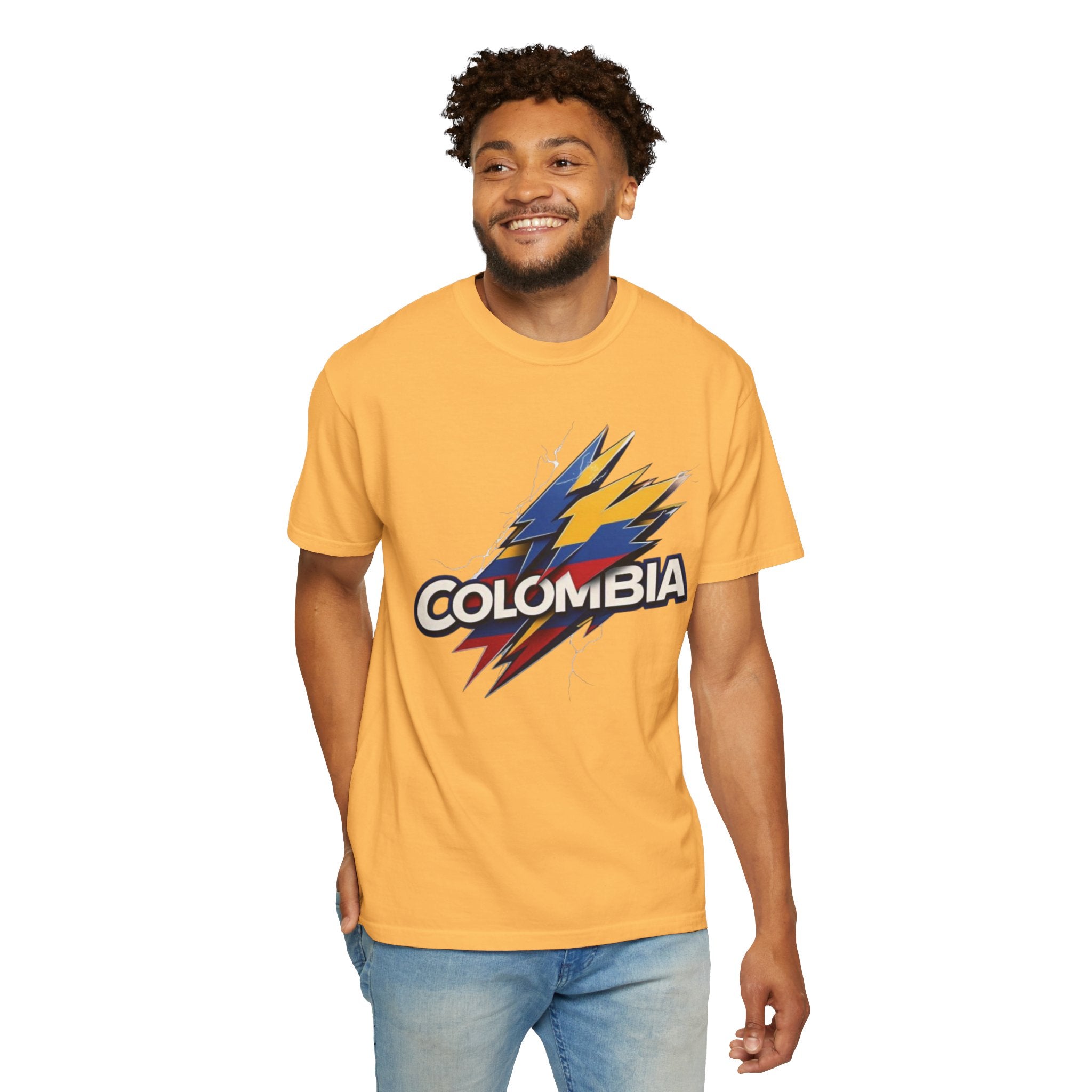 Camiseta unisex teñida en prenda de Colombia - Diseño de rayo llamativo