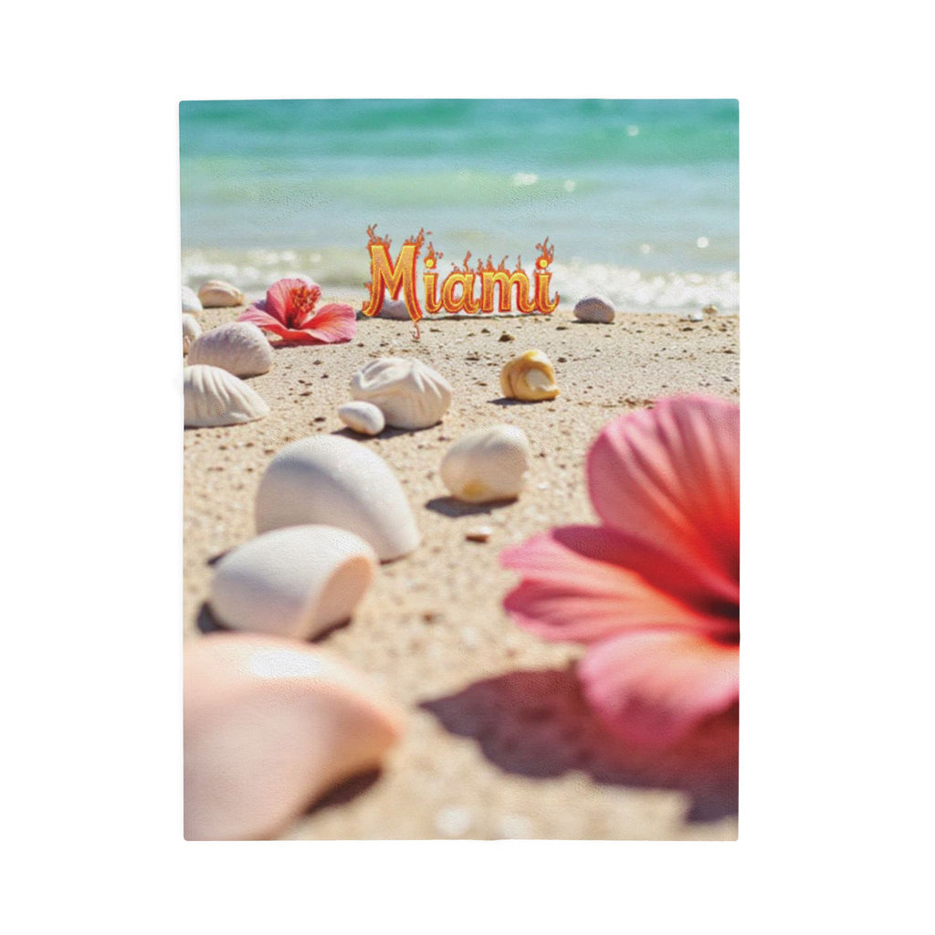 "Miami Playa" Blanket — Shells and Hibiscus, Cozy Tropical Decor for Relaxation