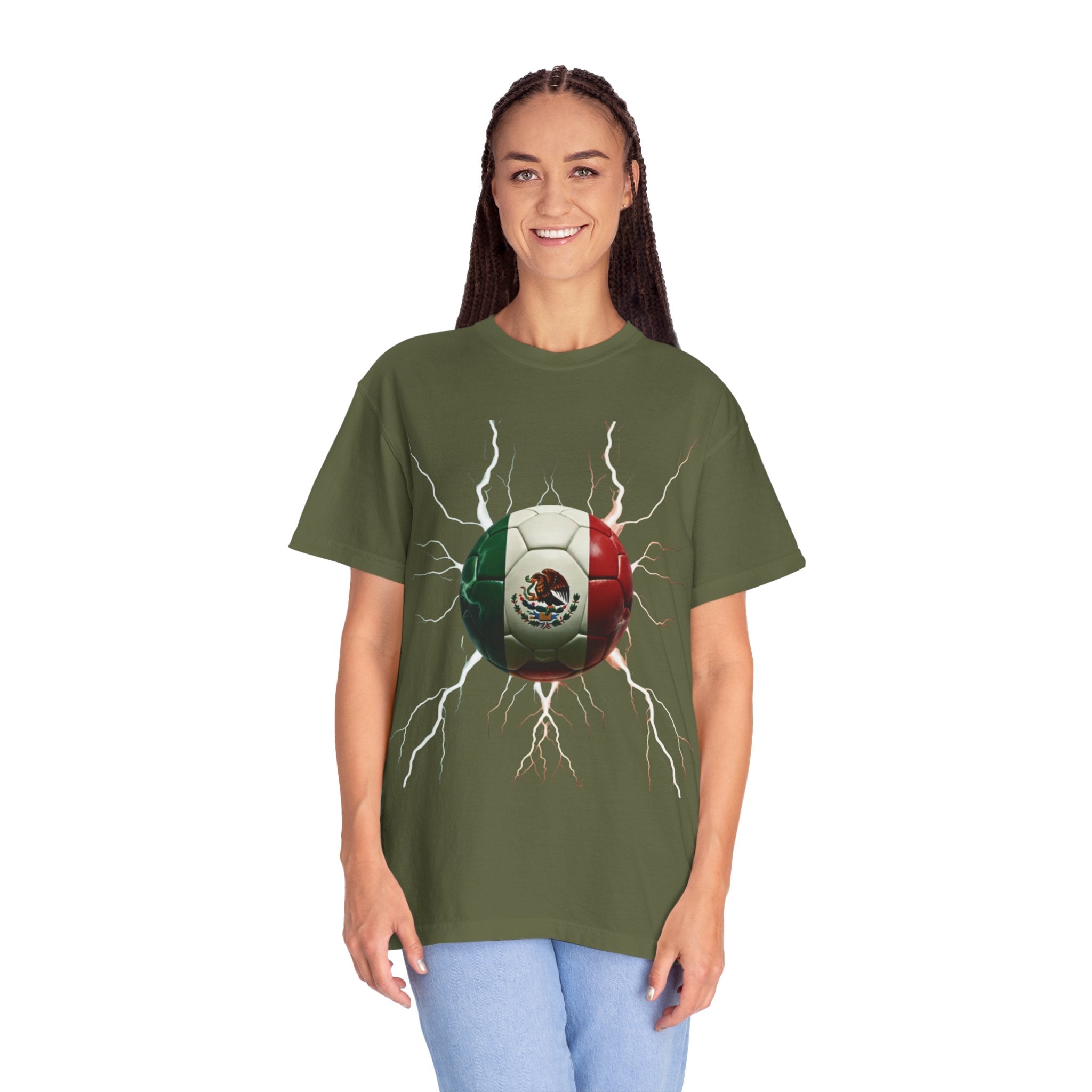 Mexico Unisex Soccer T-Shirt: Electric Garment-Dyed Design for Fans