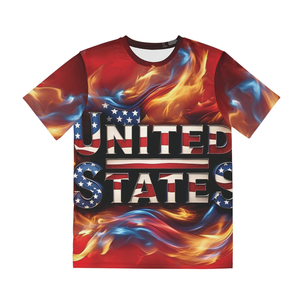 Men's Polyester Tee - Bold United States Graphic with Fiery Design