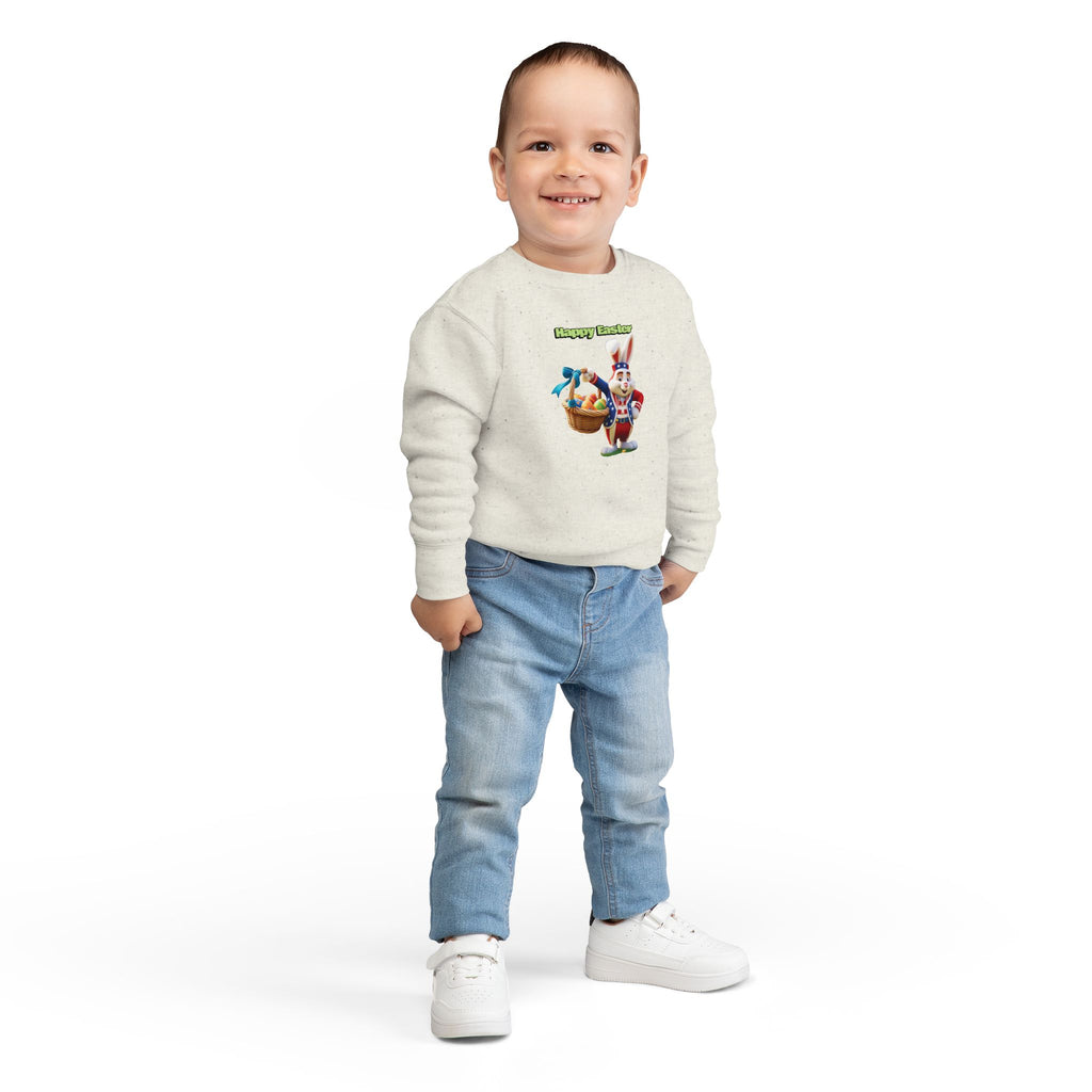 Toddler Sweatshirt — "Happy Easter" Bunny with Basket Kids Pullover