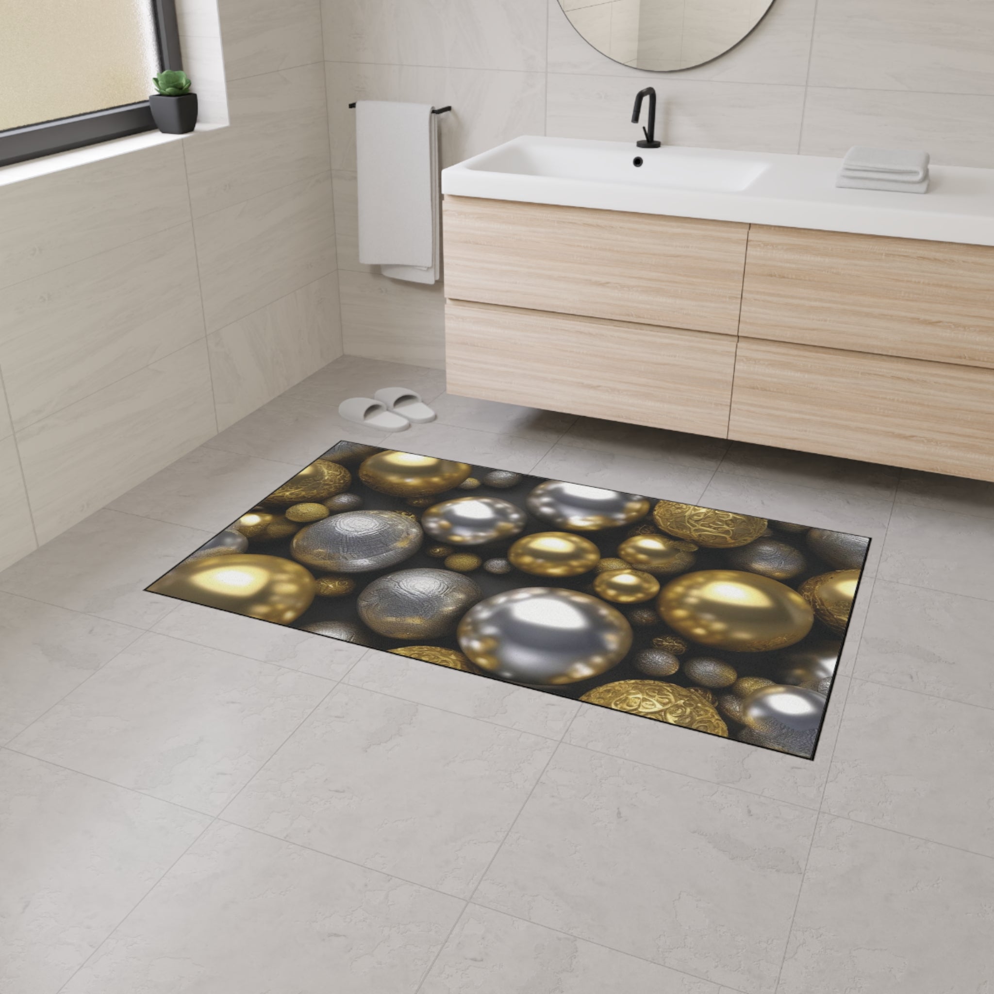 Floor Mat - Cute Gold and Silver Colored Balls Design - Ideal Gift 
