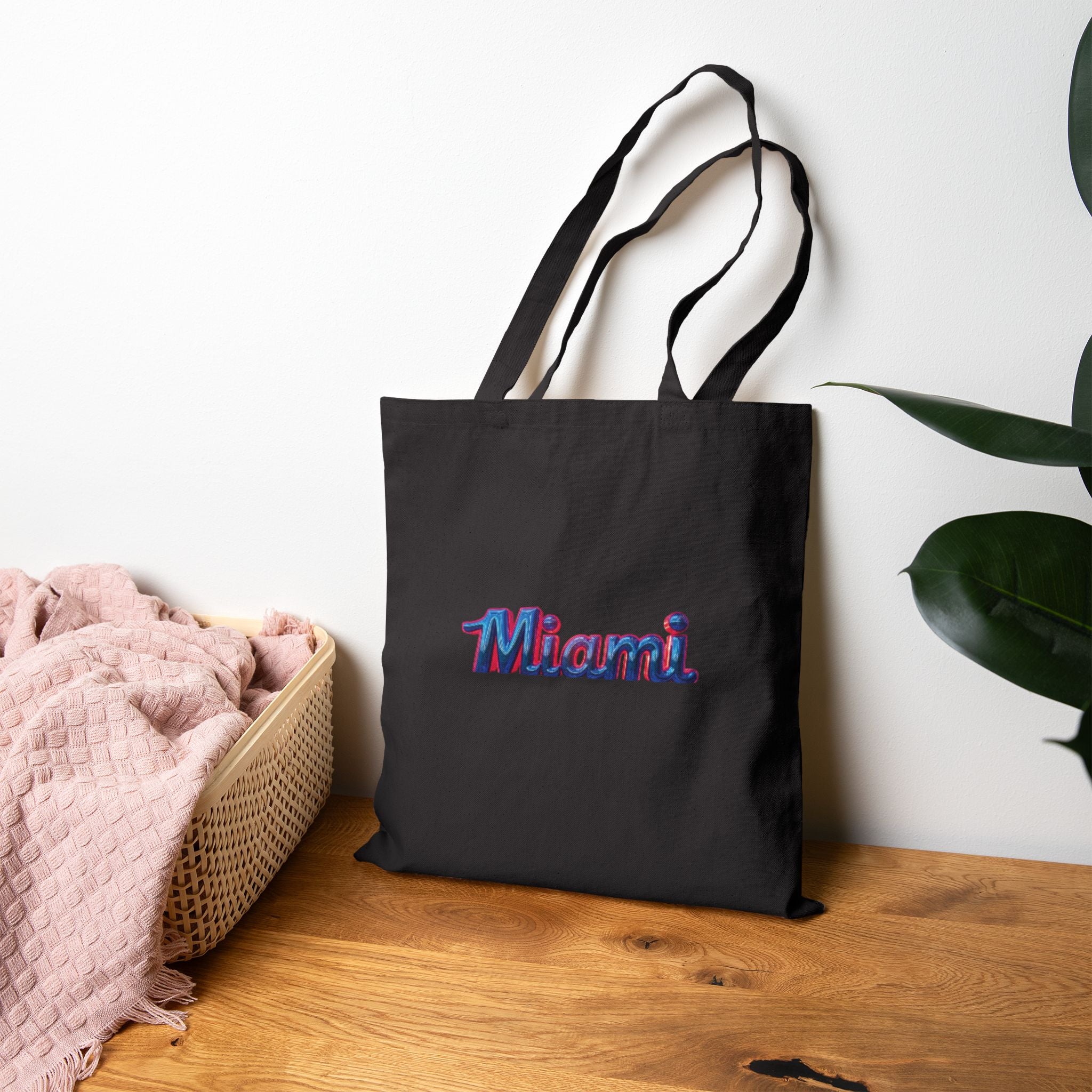 Miami Retro Script Canvas Tote Bag — Vintage 80s Vibe Beach & City Shopper