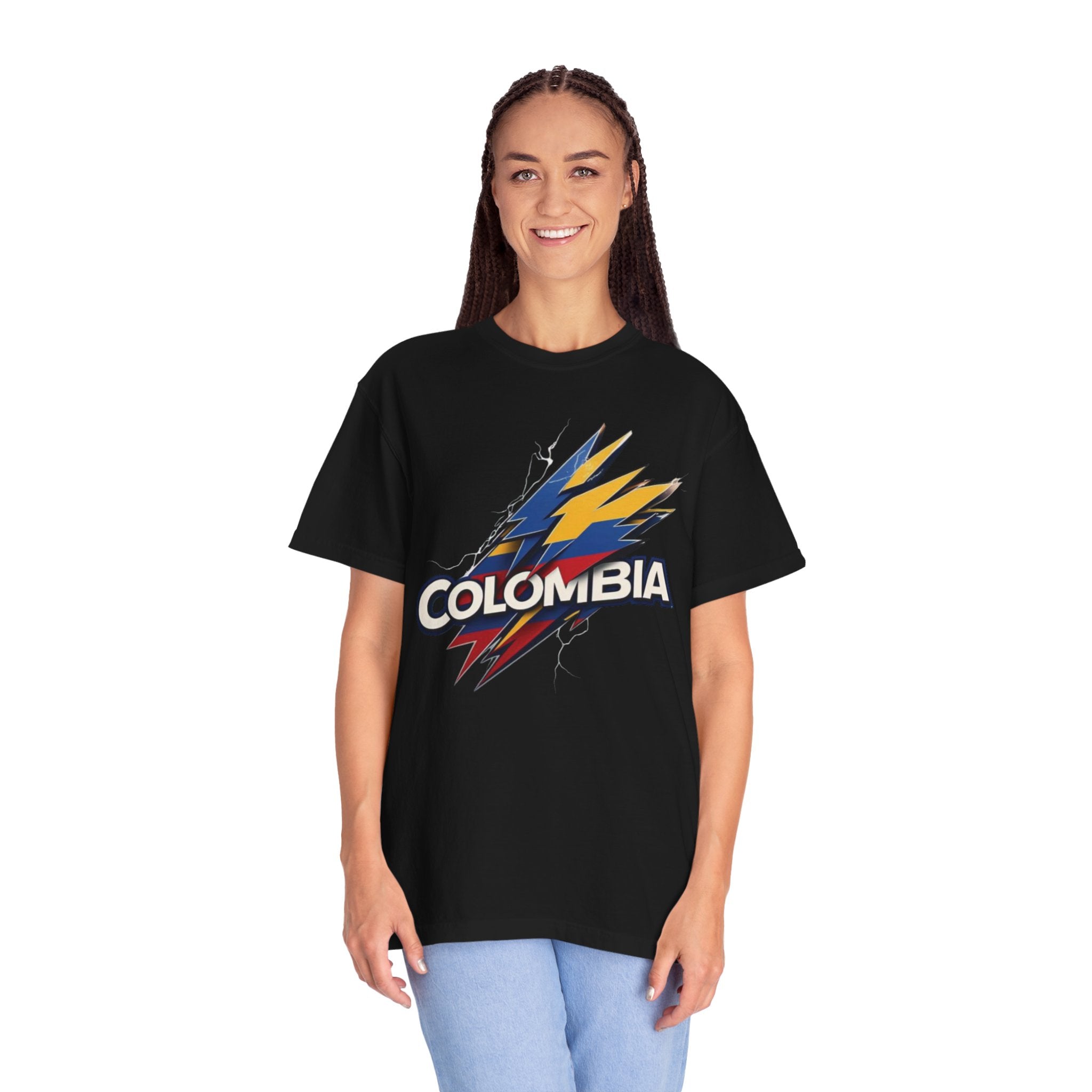 Camiseta unisex teñida en prenda de Colombia - Diseño de rayo llamativo