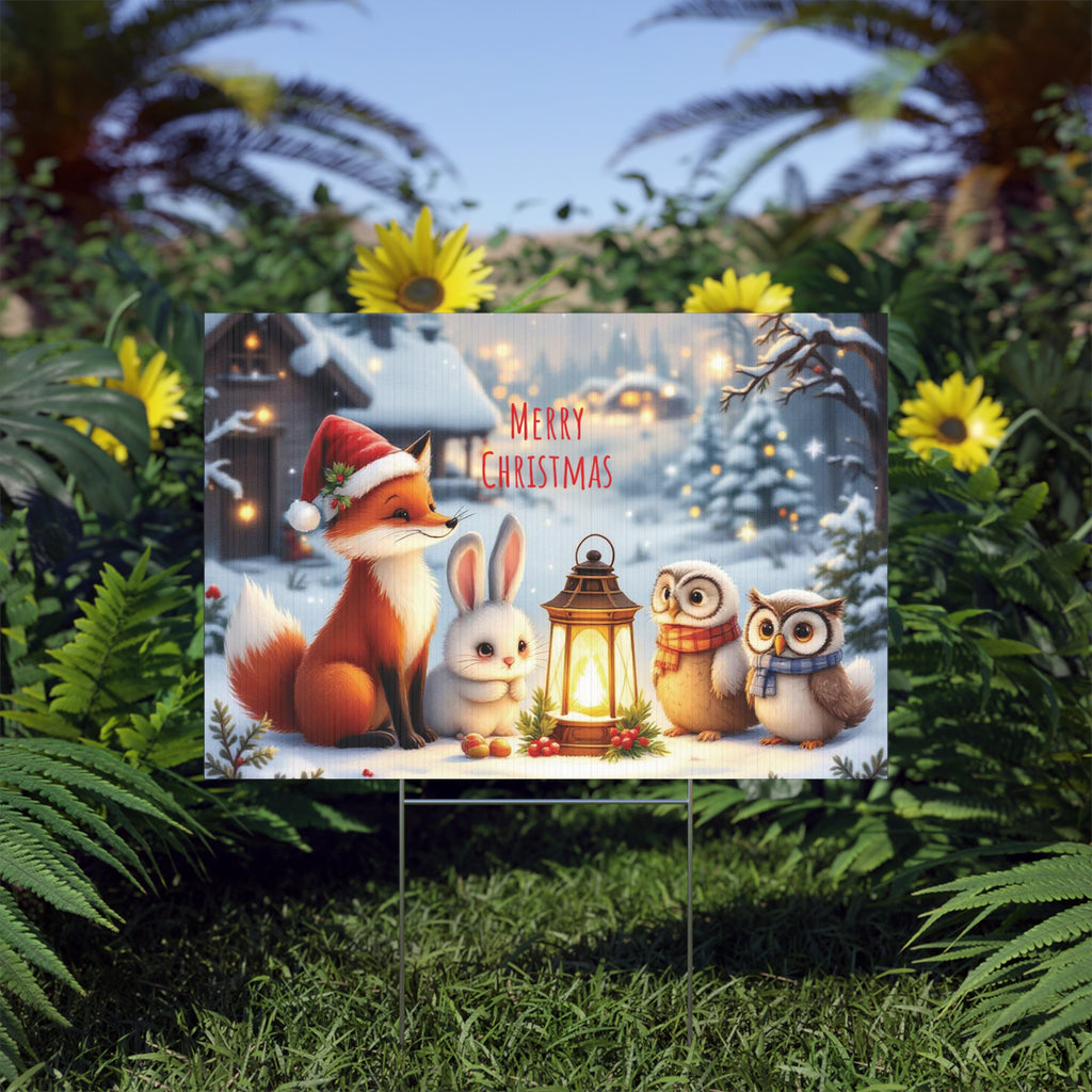 Christmas Lawn Sign – Cozy Holiday Decorations with Fox, Bunny & Owls