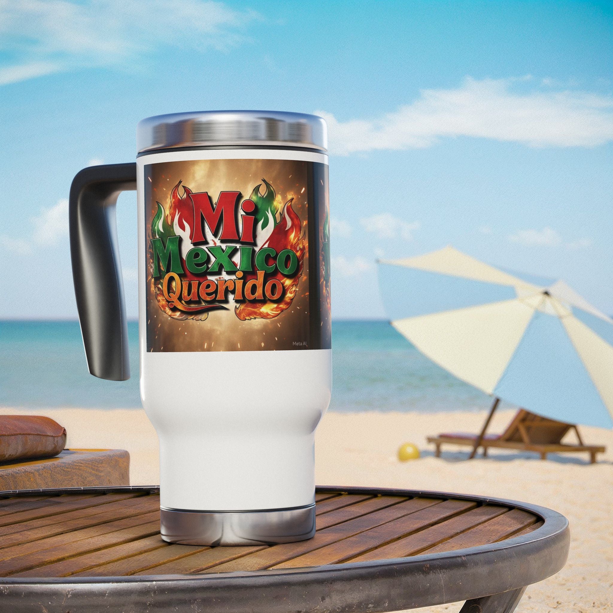 Taza de viaje Fiery Mexico - 14 oz de acero inoxidable con asa