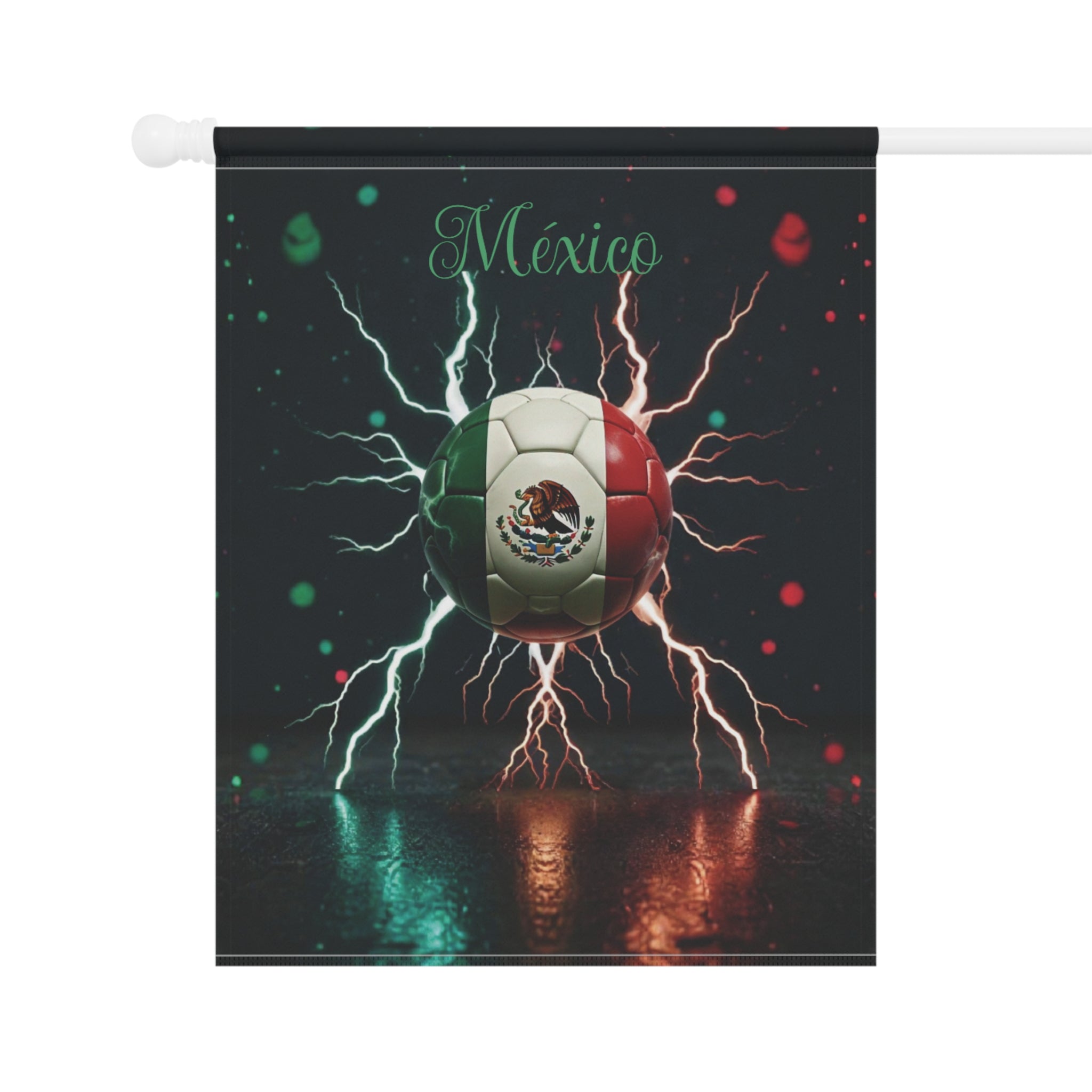Mexico Soccer Ball Lightning Garden Flag — Patriotic Football House Banner