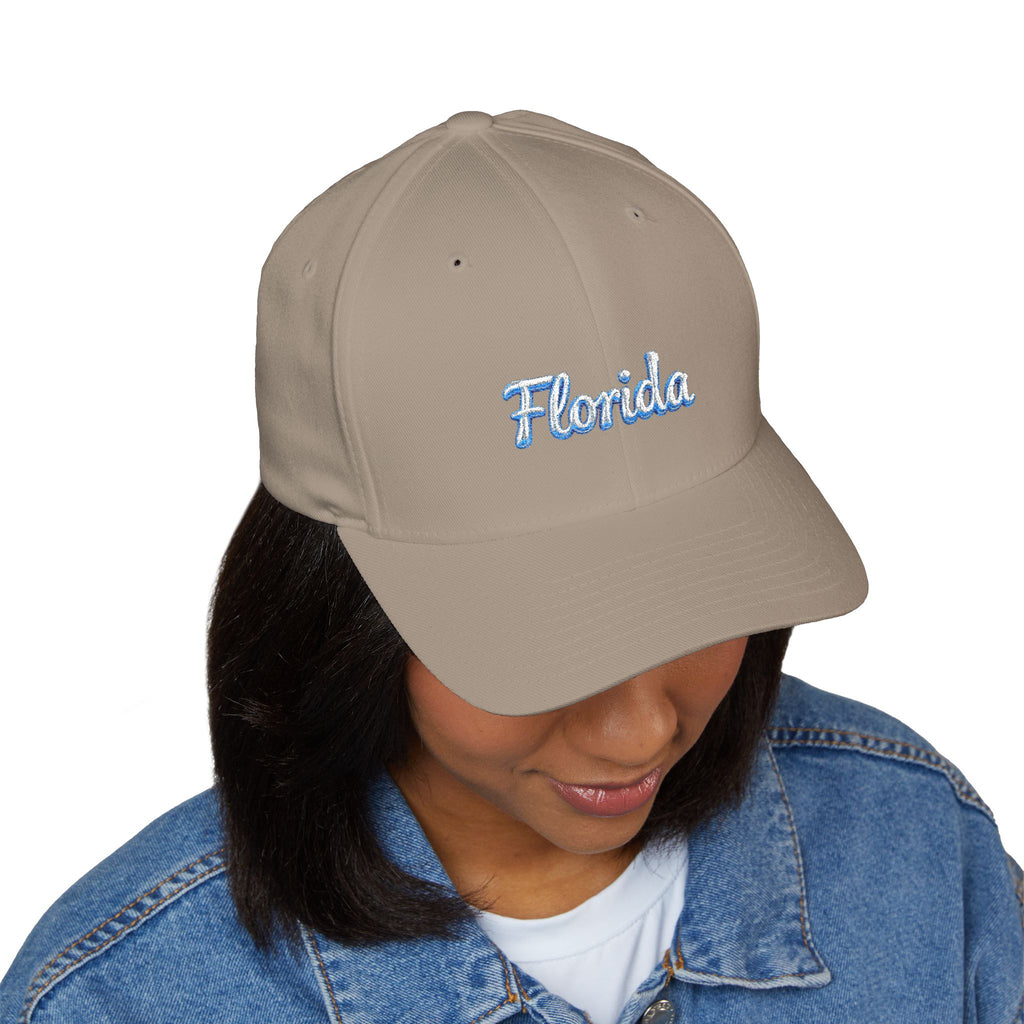 Florida Embroidered Baseball Cap — Script Floral Beach Logo