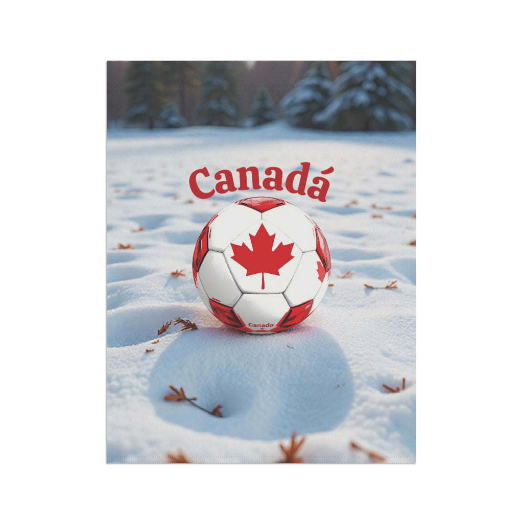 Canada Soccer Garden Flag — Maple Leaf Soccer Ball Winter Garden Banner