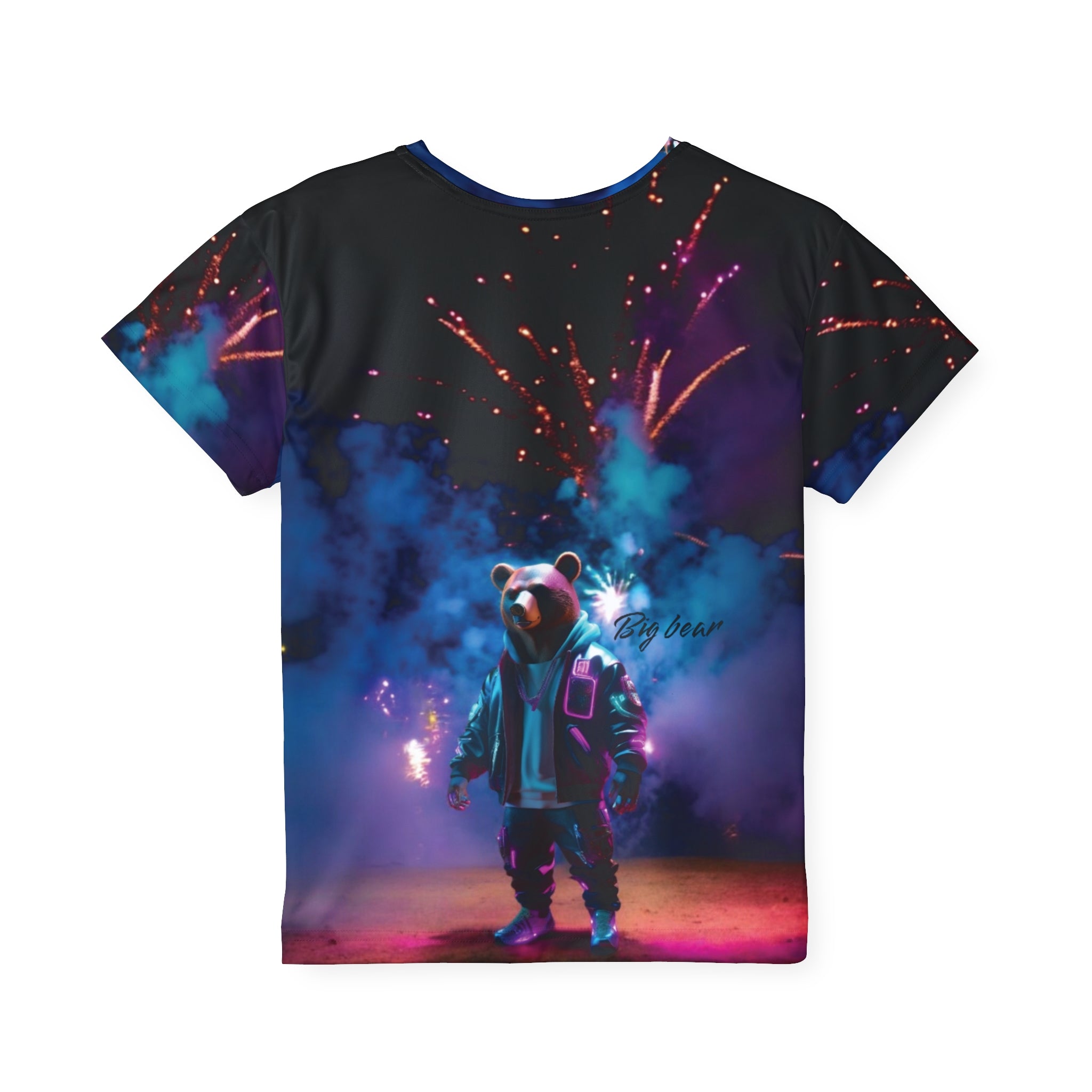 Kids T-Shirt - Cute Bear with Fireworks Background - Gift for Boys and Girls 