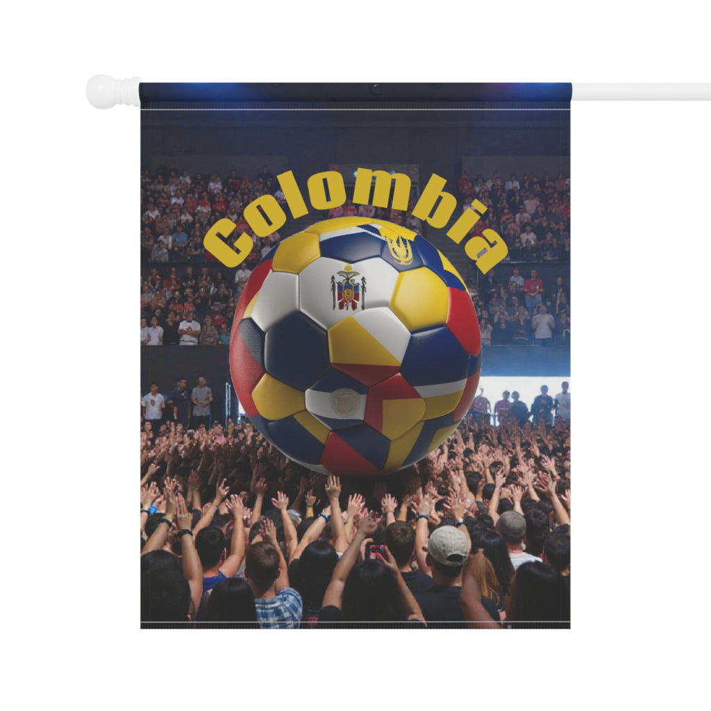 Colombia Soccer Fan Garden Flag – Colombia Text with National Flag Soccer Ball Outdoor Banner