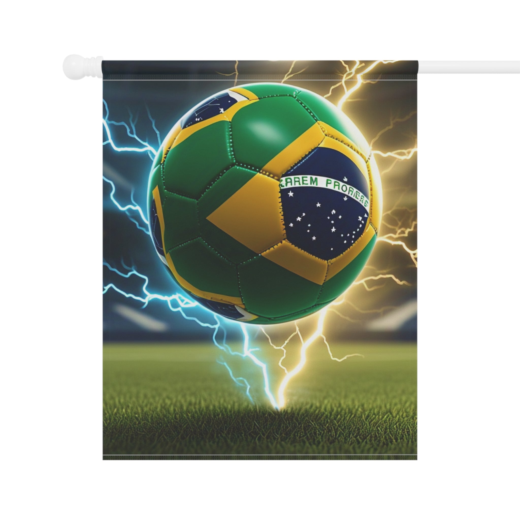Brasil Flag Soccer Ball Garden Flag — Electric Stadium Soccer Garden Banner