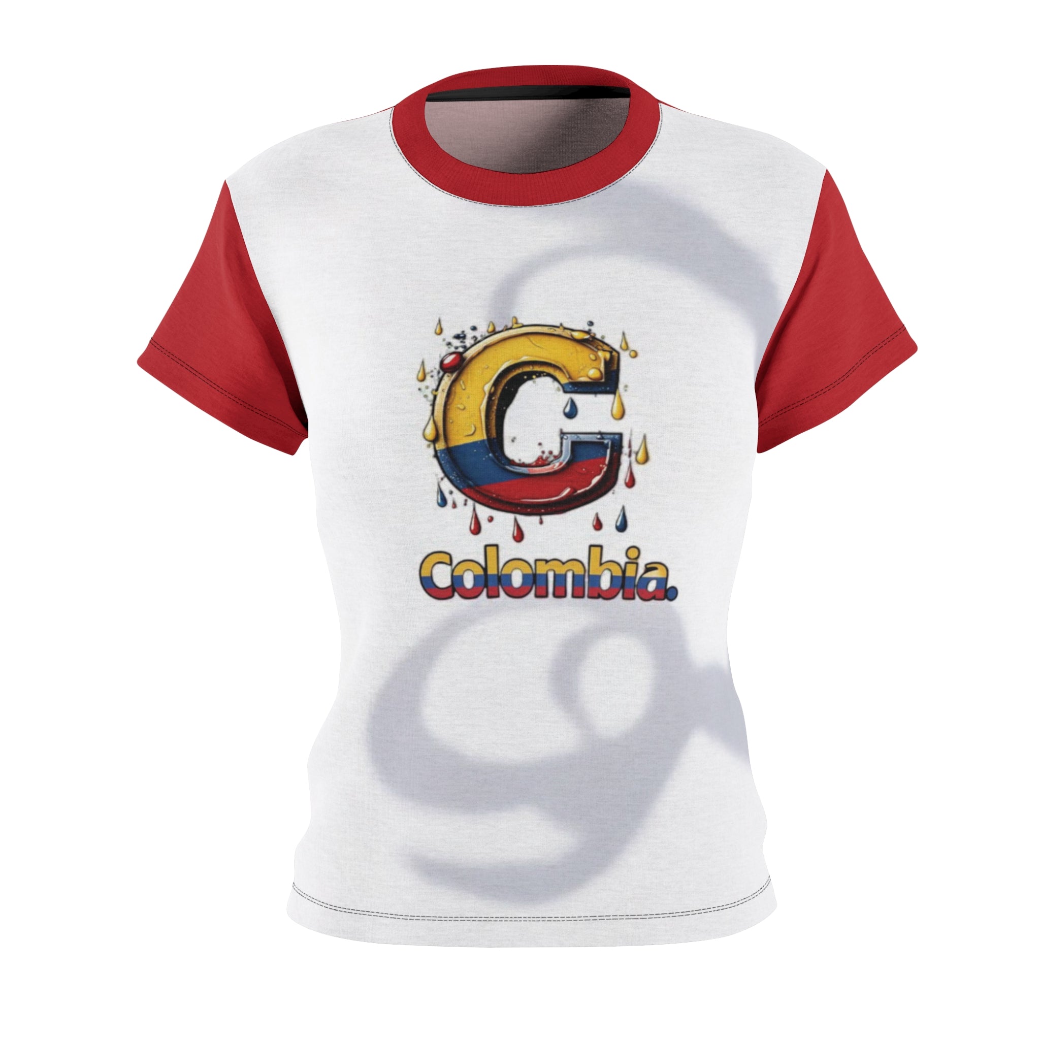Camiseta de mujer con corte y costura inspirados en Colombia: diseño vibrante con la "C" para el orgullo colombiano