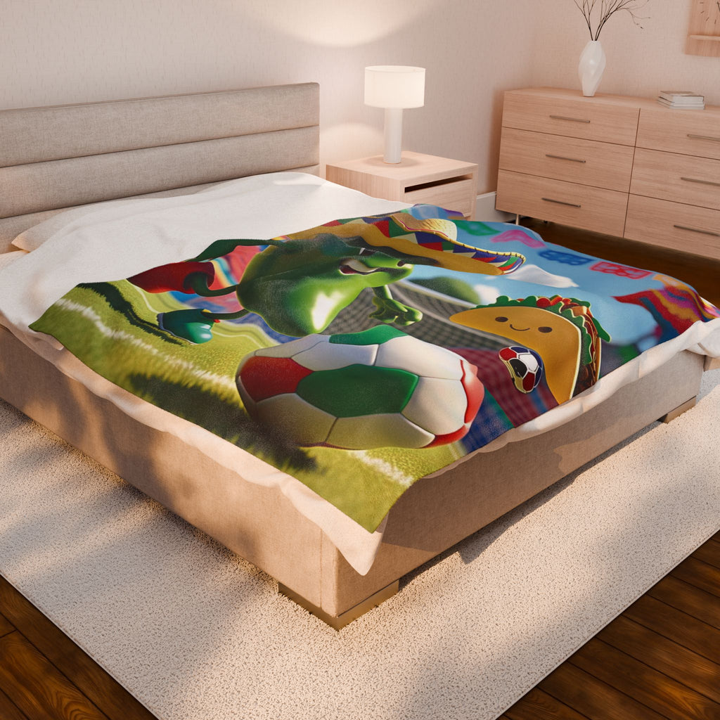 Manta de felpa de terciopelo con diseño de taco de fútbol colorido | Manta acogedora para niños para días de juego y celebraciones.