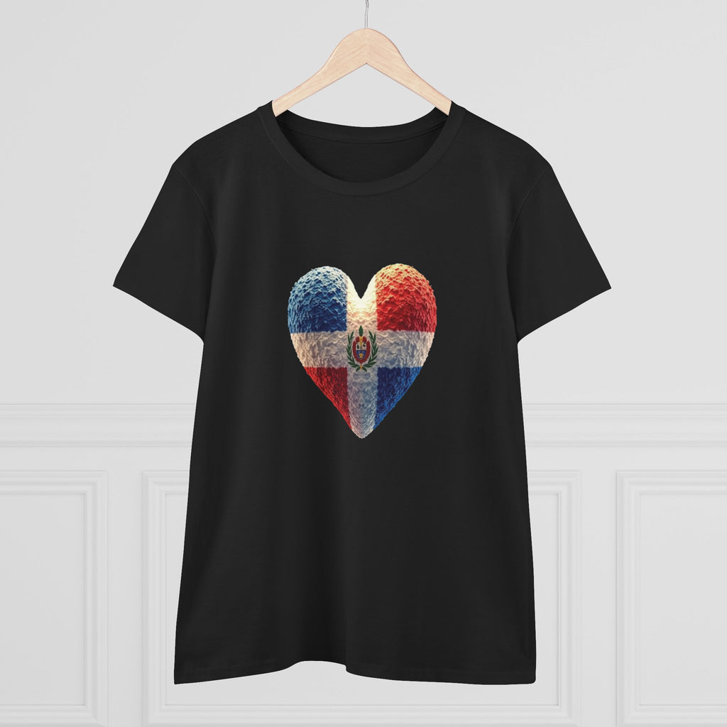 Camiseta con estampado de corazón de República Dominicana para mujer - Algodón cómodo de peso medio