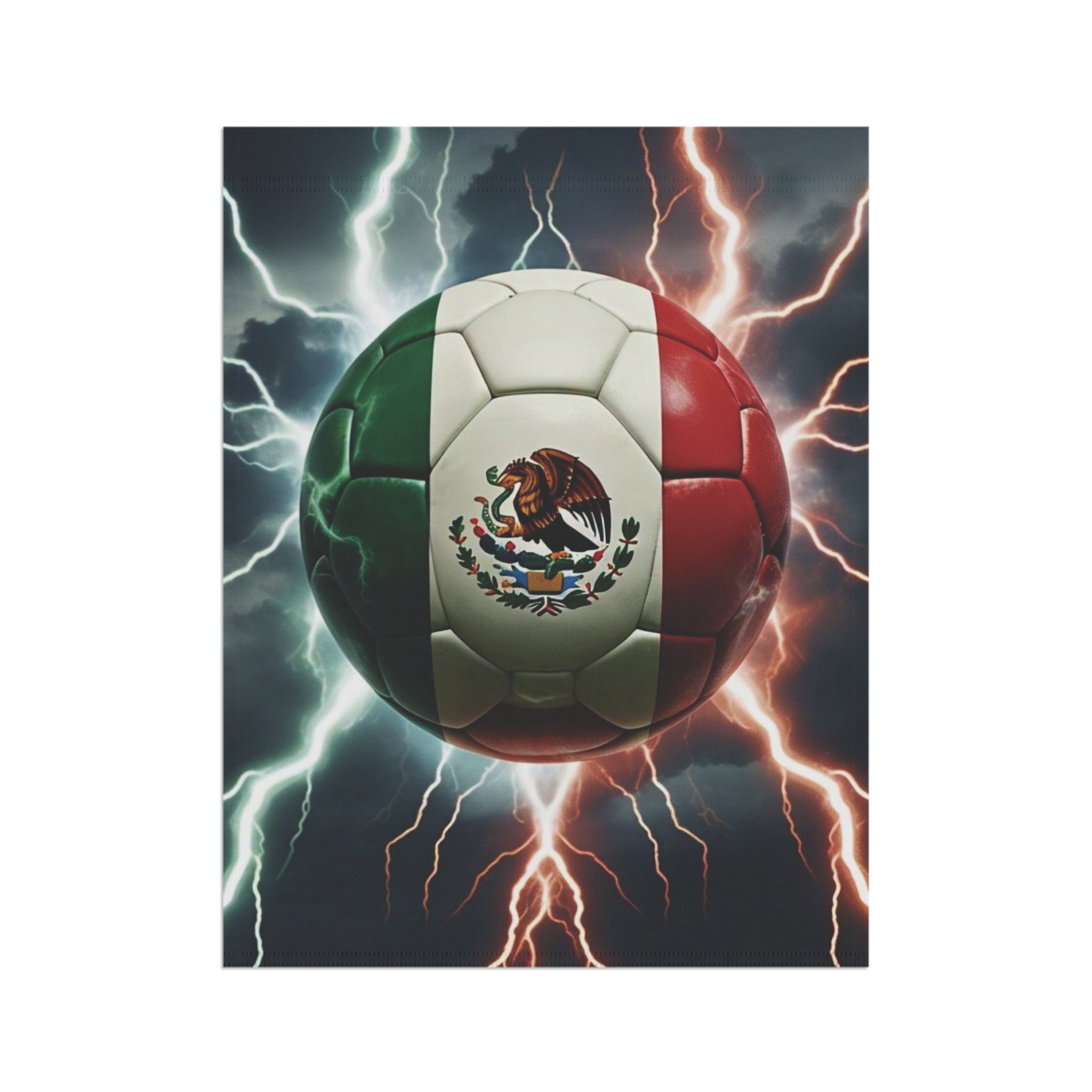 Mexican Flag Soccer Ball Garden Flag — Lightning Storm Outdoor House Banner for Mexico Football Fans