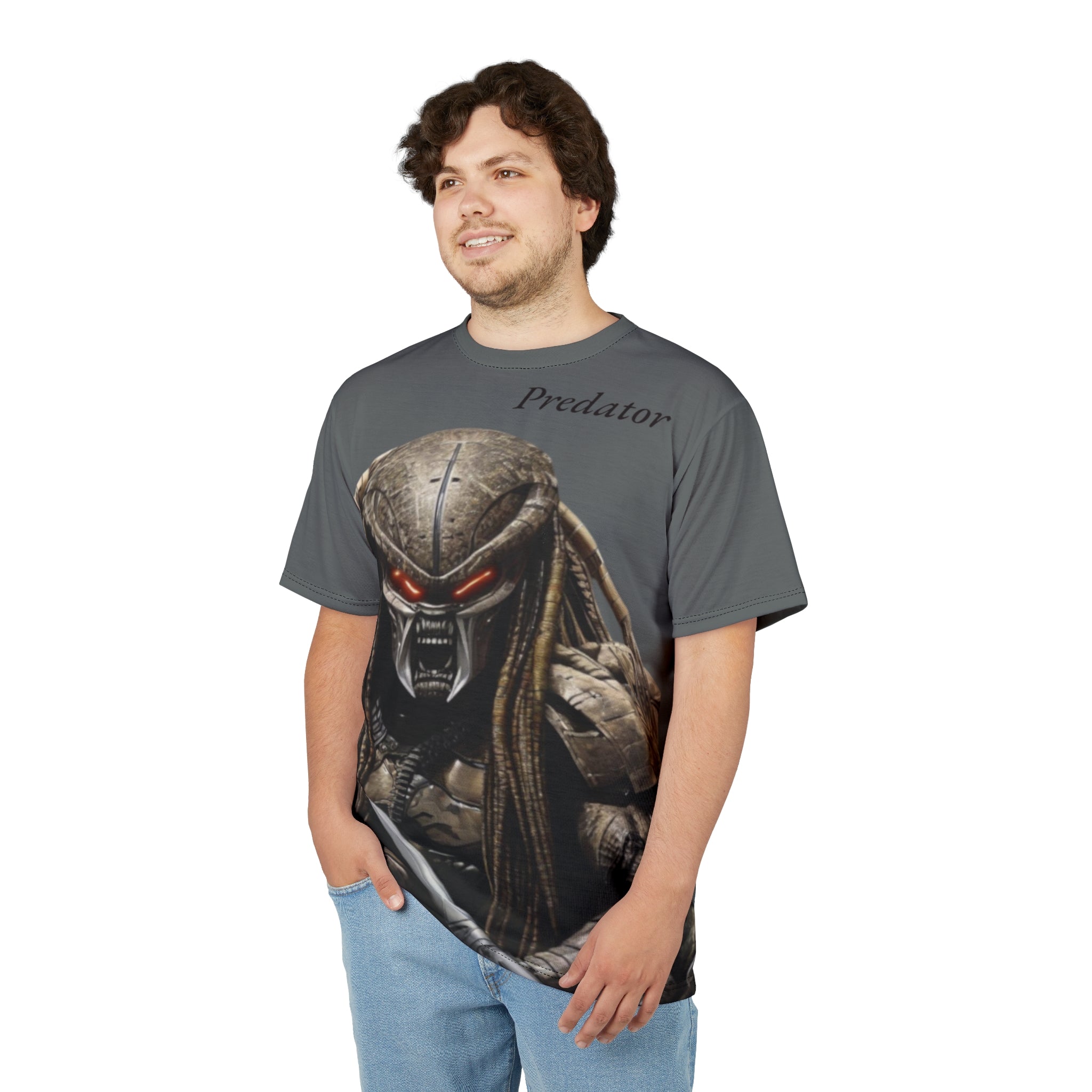 Predator artificial intelligence image t-shirt, gray color for men cut and sew: stylish casual t-shirt, 
