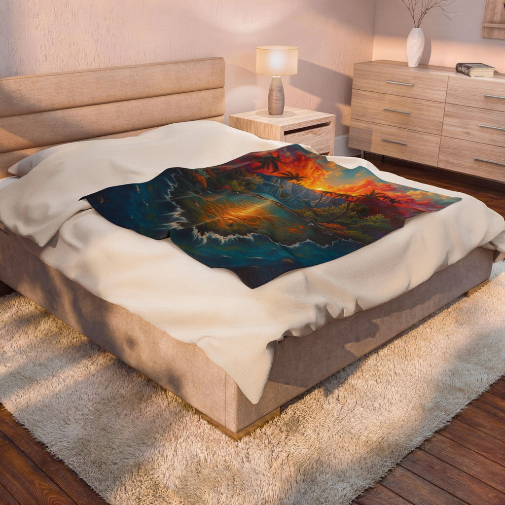 Velvet Plush "Vibrant Tropical Sunset"- Cozy Comfort for Home Decor