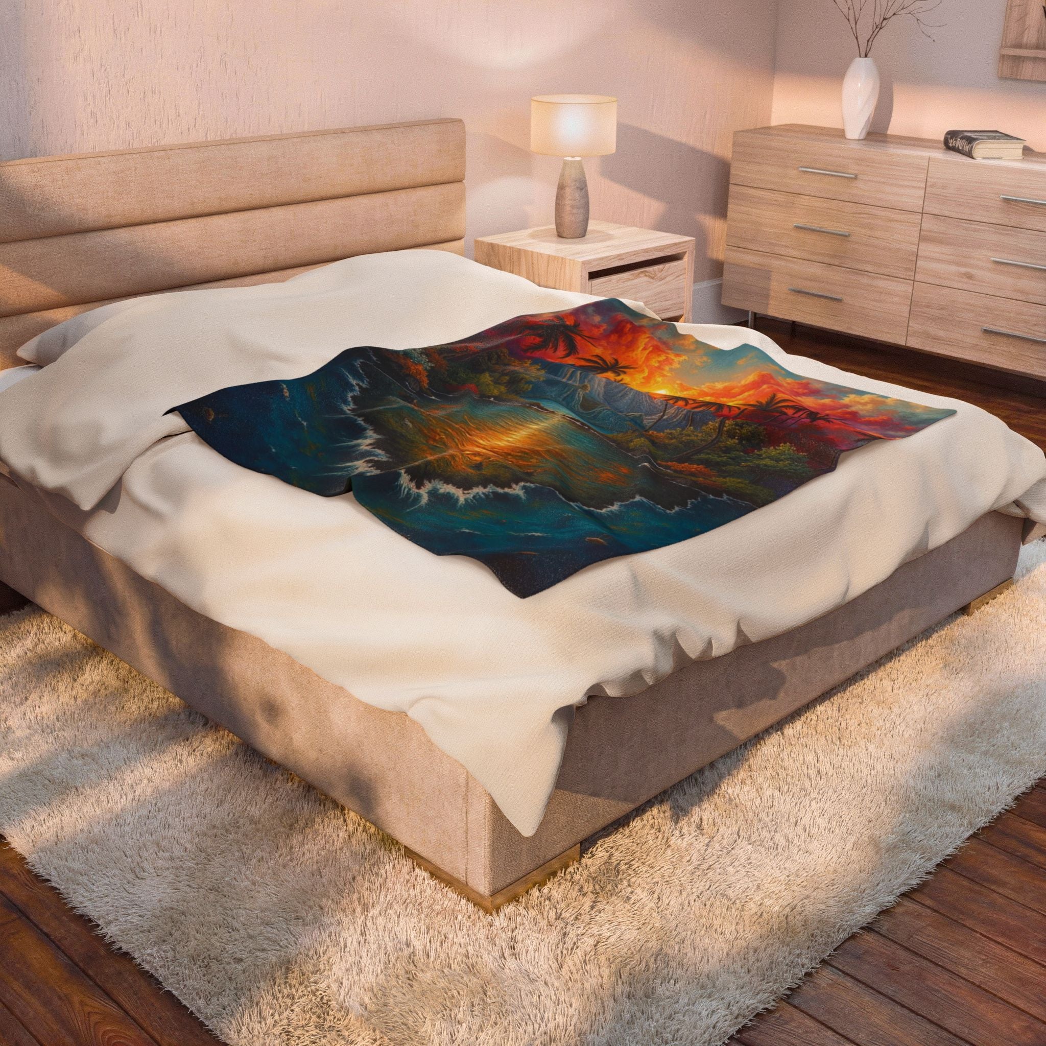 Velvet Plush "Vibrant Tropical Sunset"- Cozy Comfort for Home Decor