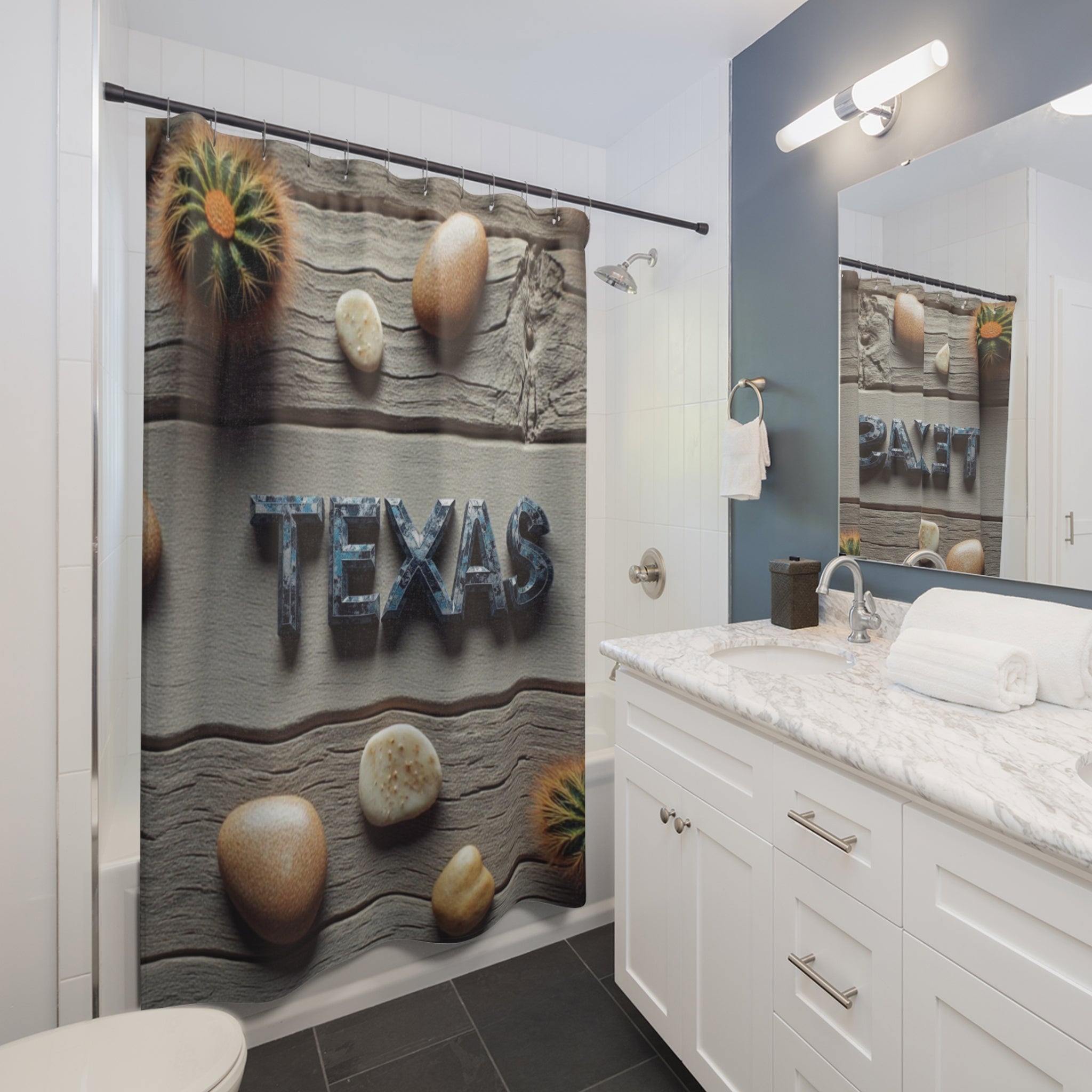 Texas-Themed Shower Curtain | Rustic Decor, Bathroom Accessories, Home Design, Gift for Texans, Southwestern Style