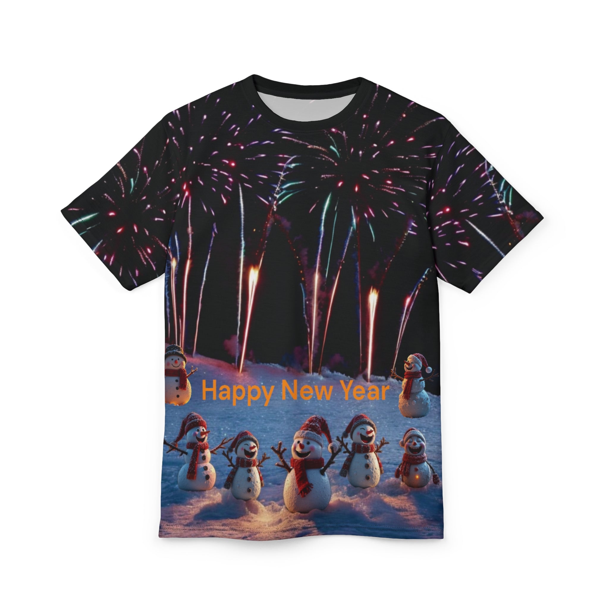 T-Shirt New Year Snowman and Fireworks Celebration Gift