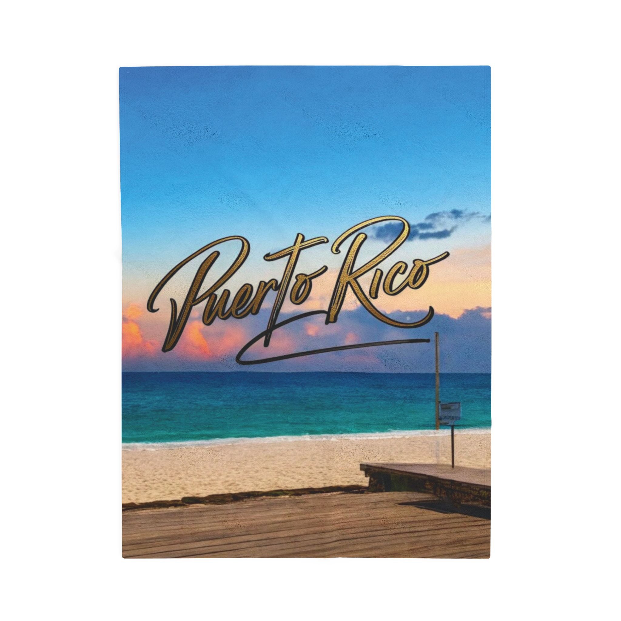 Velveteen Plush Blanket - Puerto Rico Beach Sunset Travel Throw
