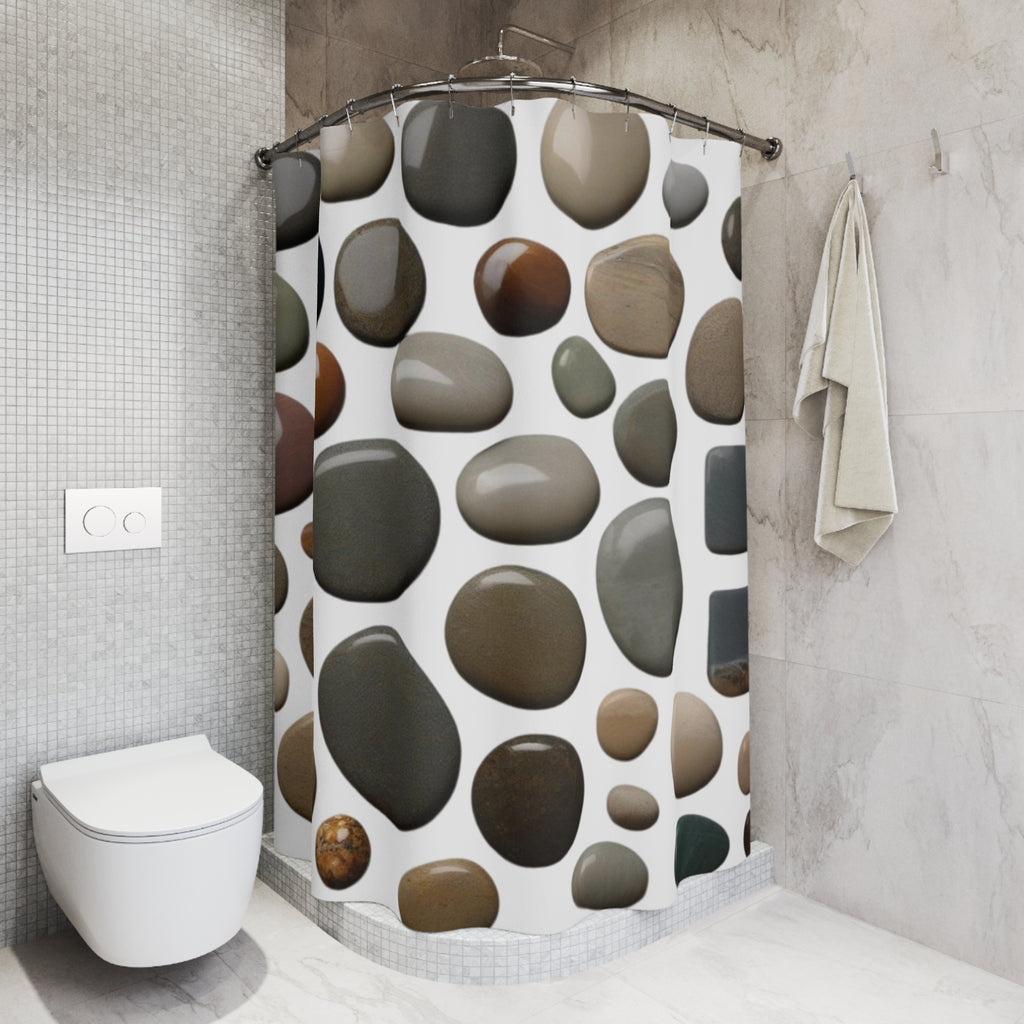 Stone Shower Curtain - Cute Design, White Background 