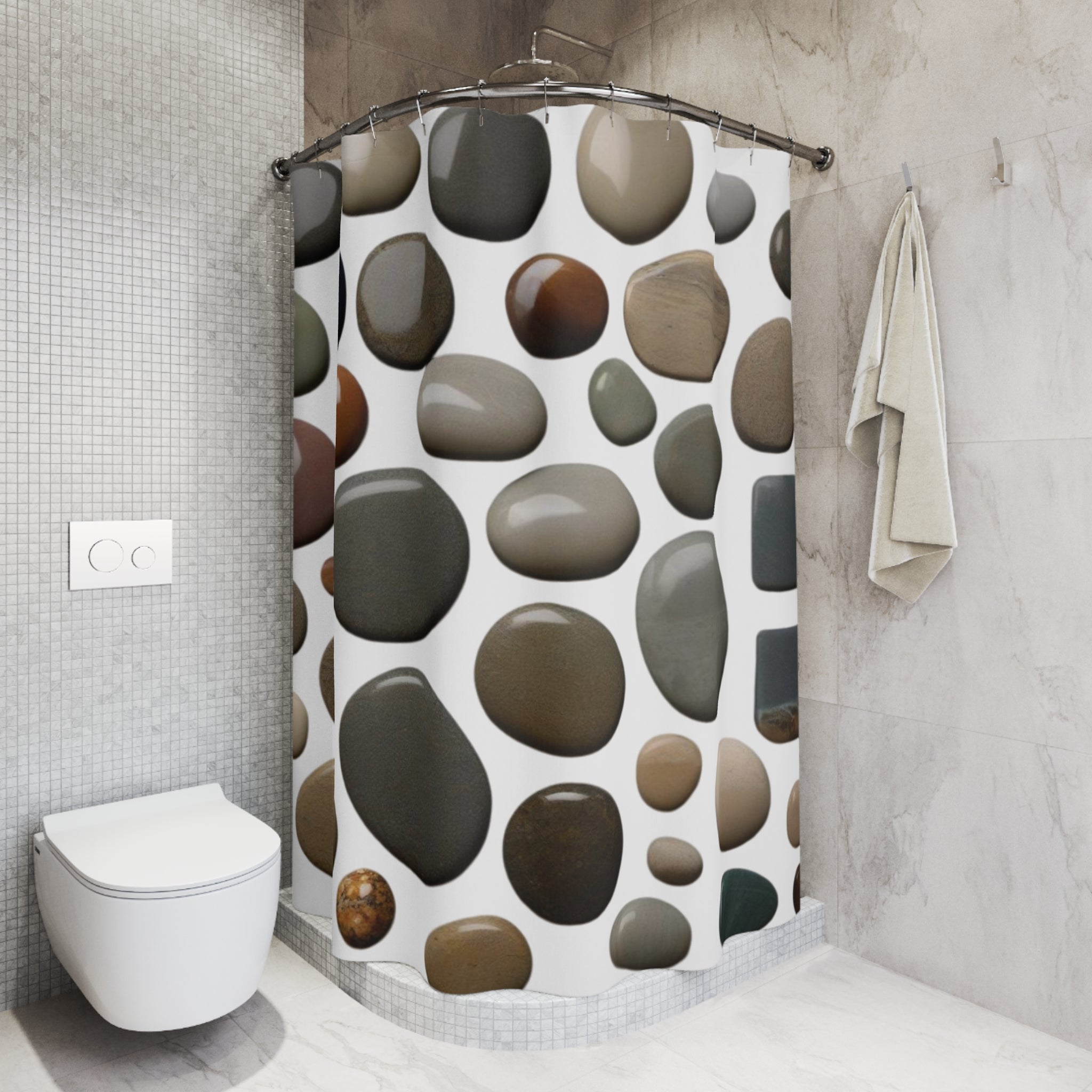 Stone Shower Curtain - Cute Design, White Background 