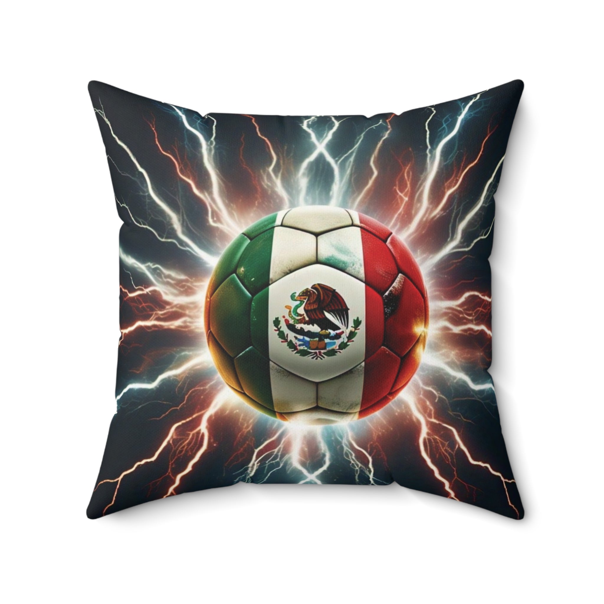 Almohada cuadrada de poliéster hilado con temática de fútbol: perfecta para los fanáticos del fútbol mexicano