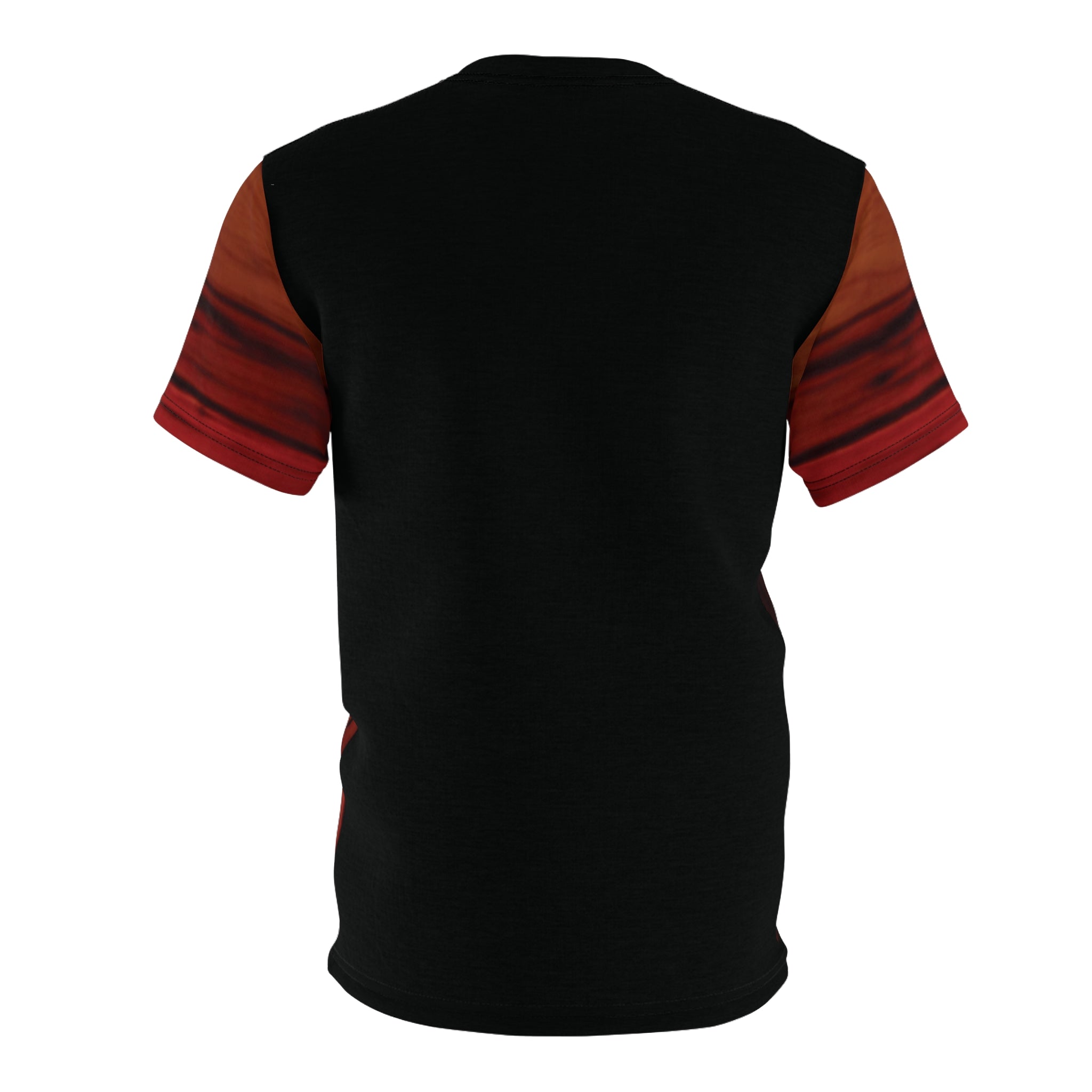Camiseta unisex con corte y costura inspirados en el fuego de Colombia: camiseta gráfica colorida para un estilo informal y elegante.