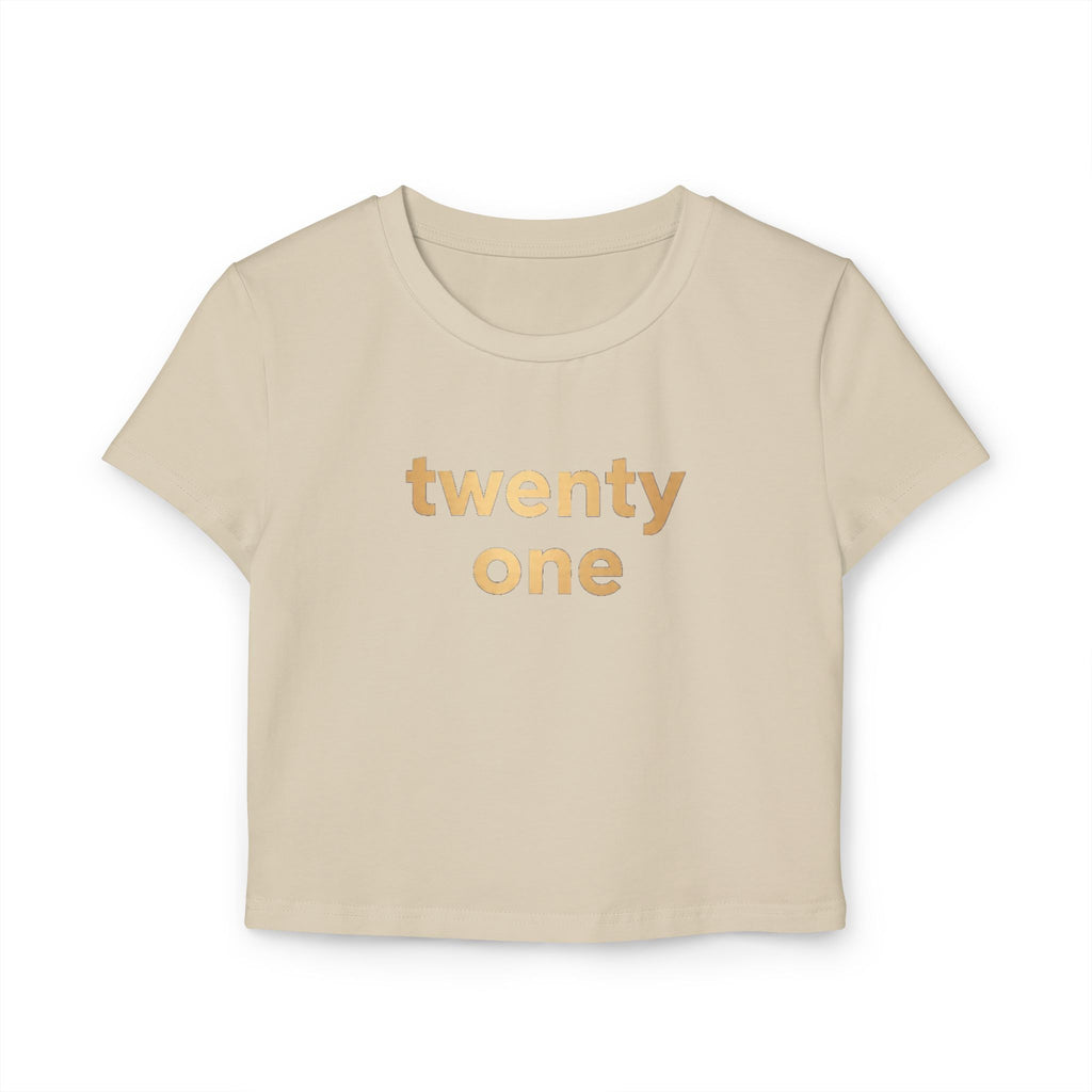 Urban Elegance: Black "Twenty One" Crop Top with Gold Print