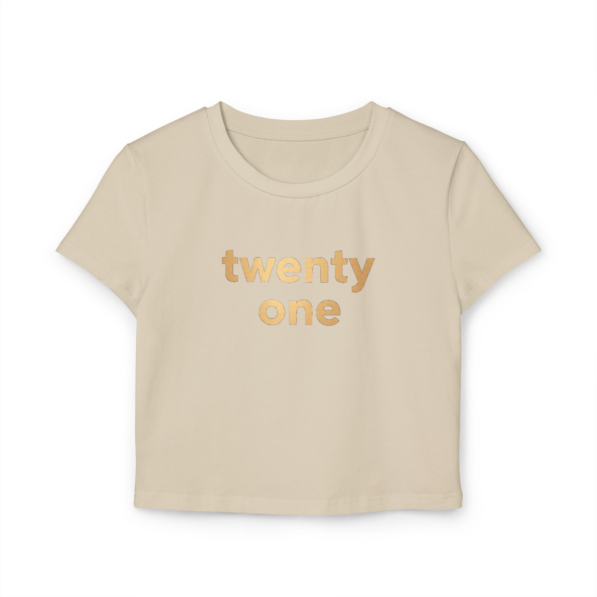 Urban Elegance: Black "Twenty One" Crop Top with Gold Print