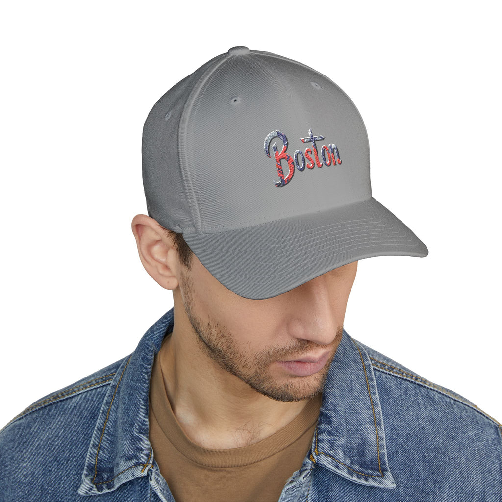 Boston Embroidered Cap — Patriotic Script Baseball Hat