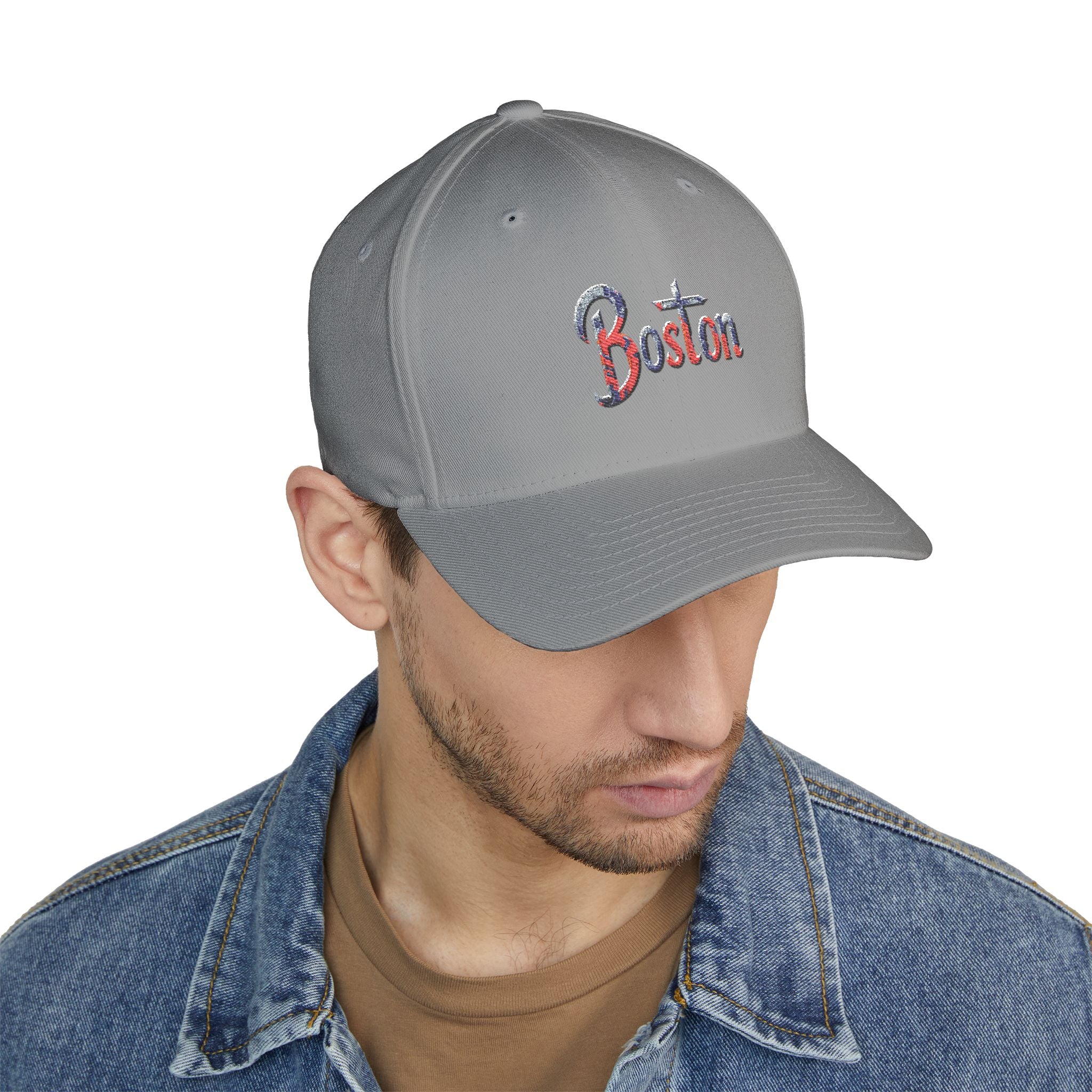 Boston Embroidered Cap — Patriotic Script Baseball Hat