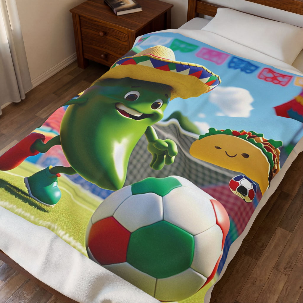Manta de felpa de terciopelo con diseño de taco de fútbol colorido | Manta acogedora para niños para días de juego y celebraciones.