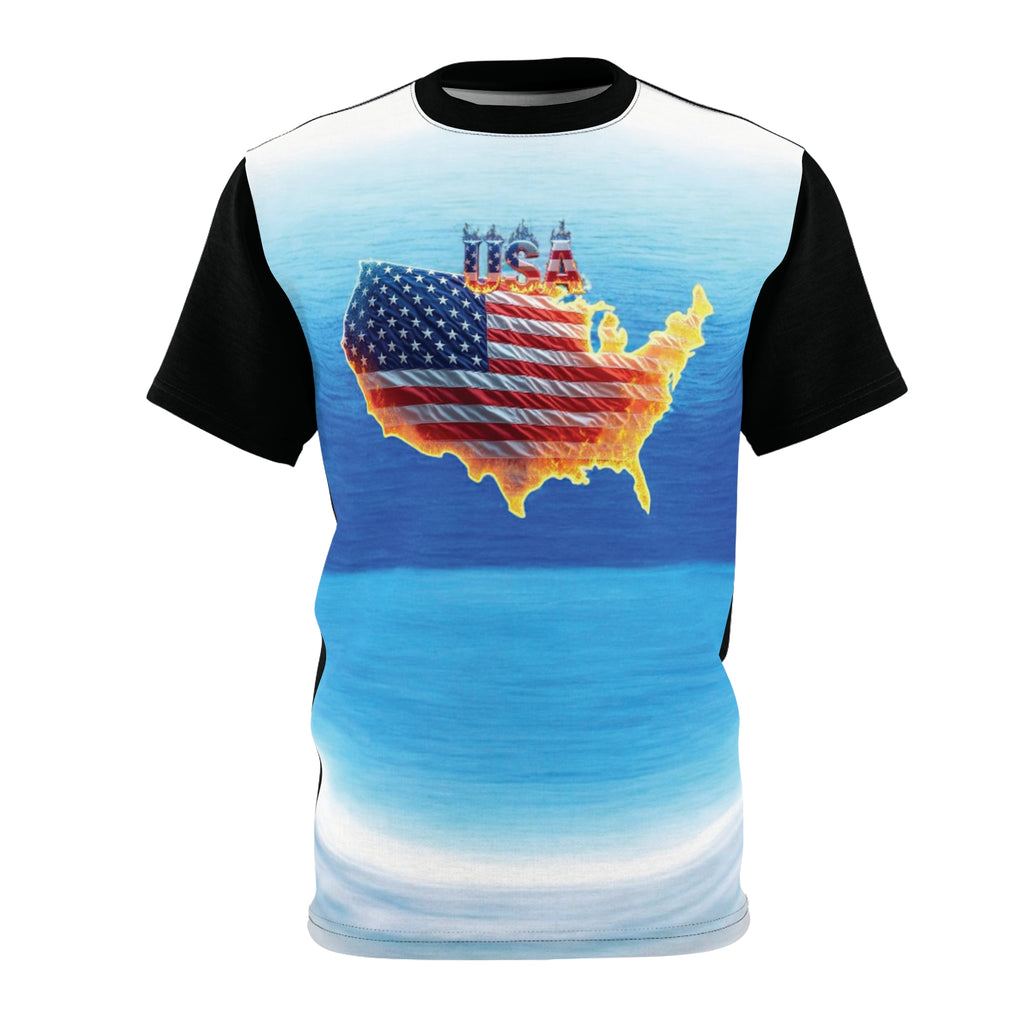 USA Flag Unisex Cut & Sew Tee - Perfect for Independence Day & Summer Celebrations