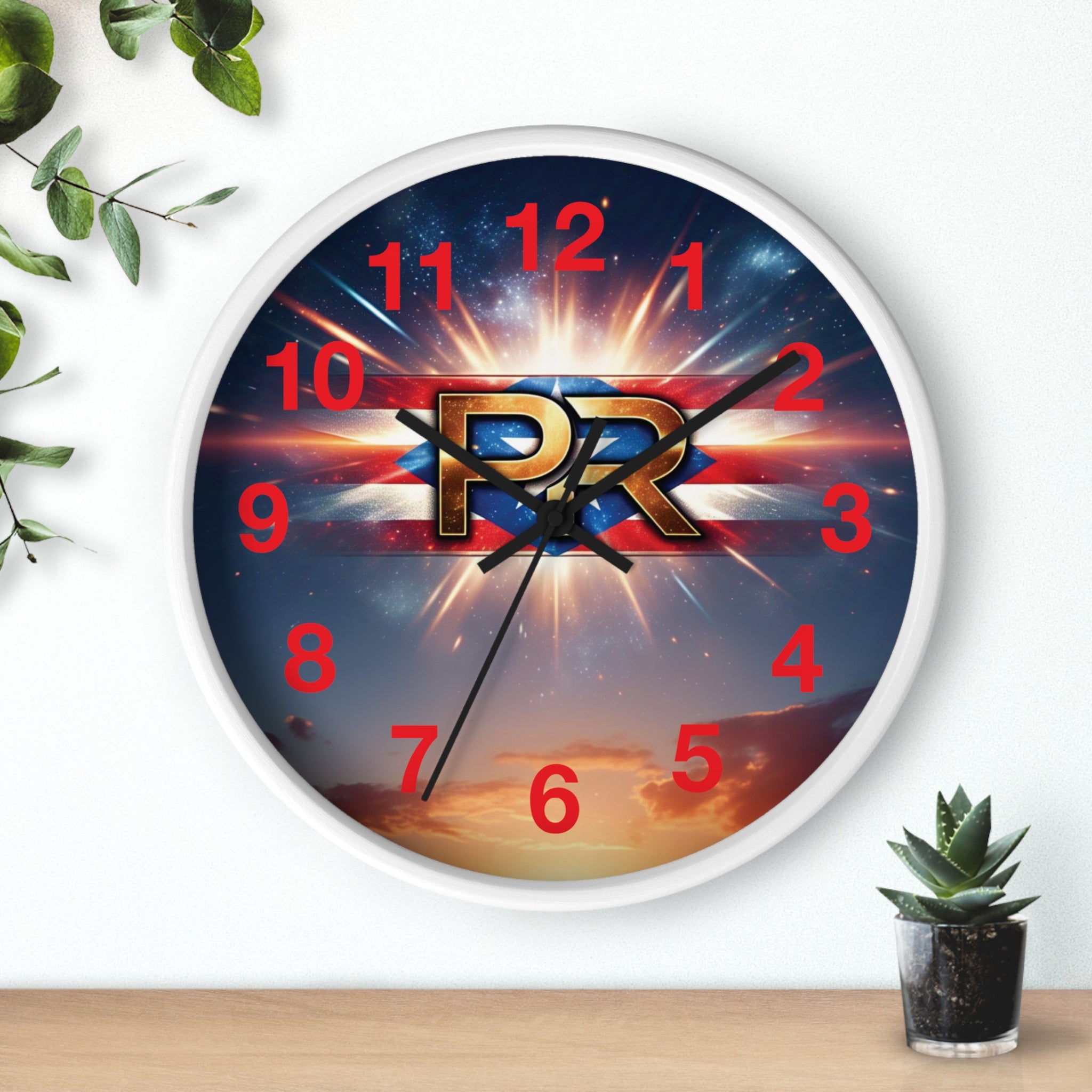 Reloj de pared puertorriqueño con el logotipo de PR: perfecto para decoración del hogar o regalos.
