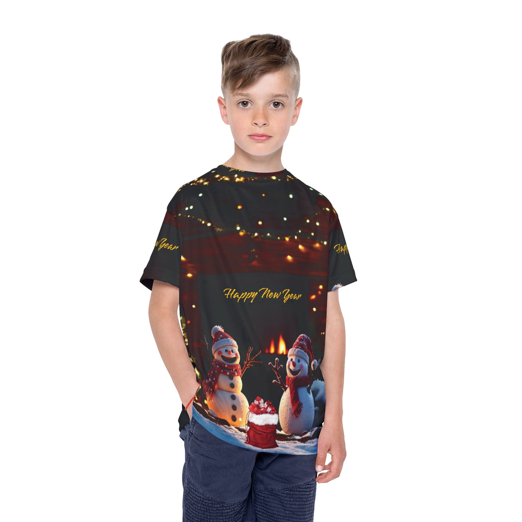 Unisex ,Kids  and Girls T-Shirt Happy New Year Snowmen Christmas Lights