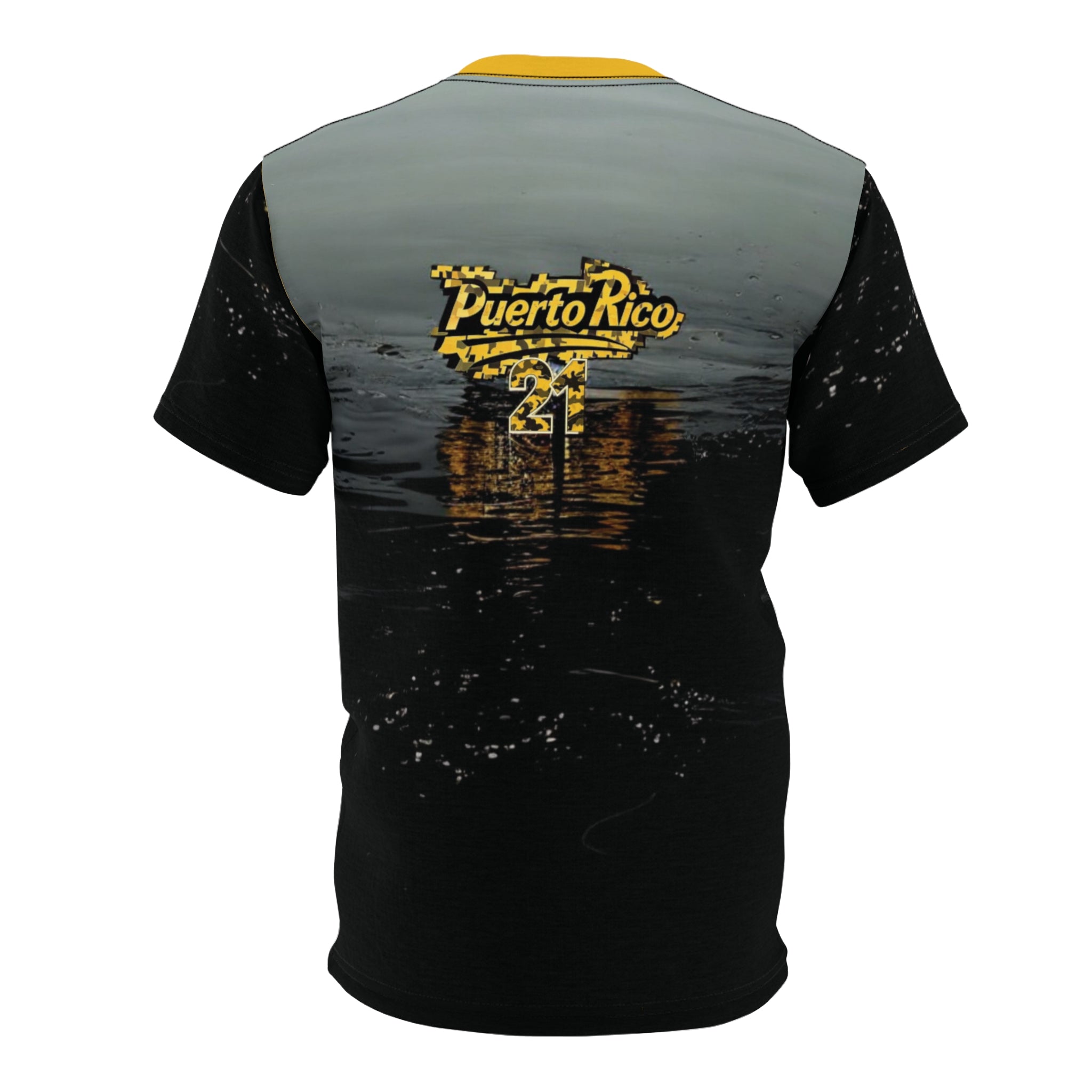 Camiseta unisex con diseño de atardecer de Puerto Rico, ideal para días de playa y celebraciones.