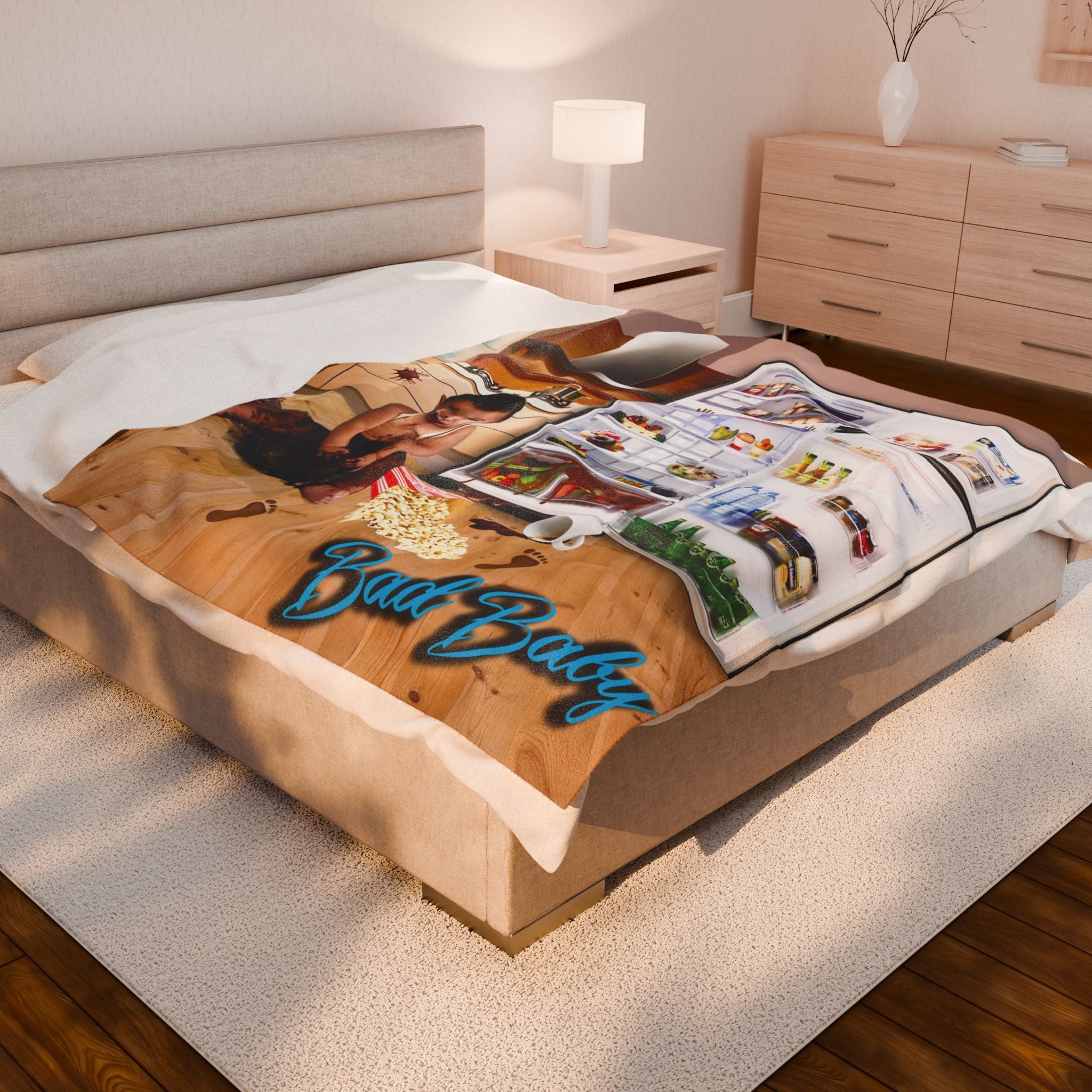 Velvet Plush Blanket - Funny Baby Mischief Design. Bad baby brand