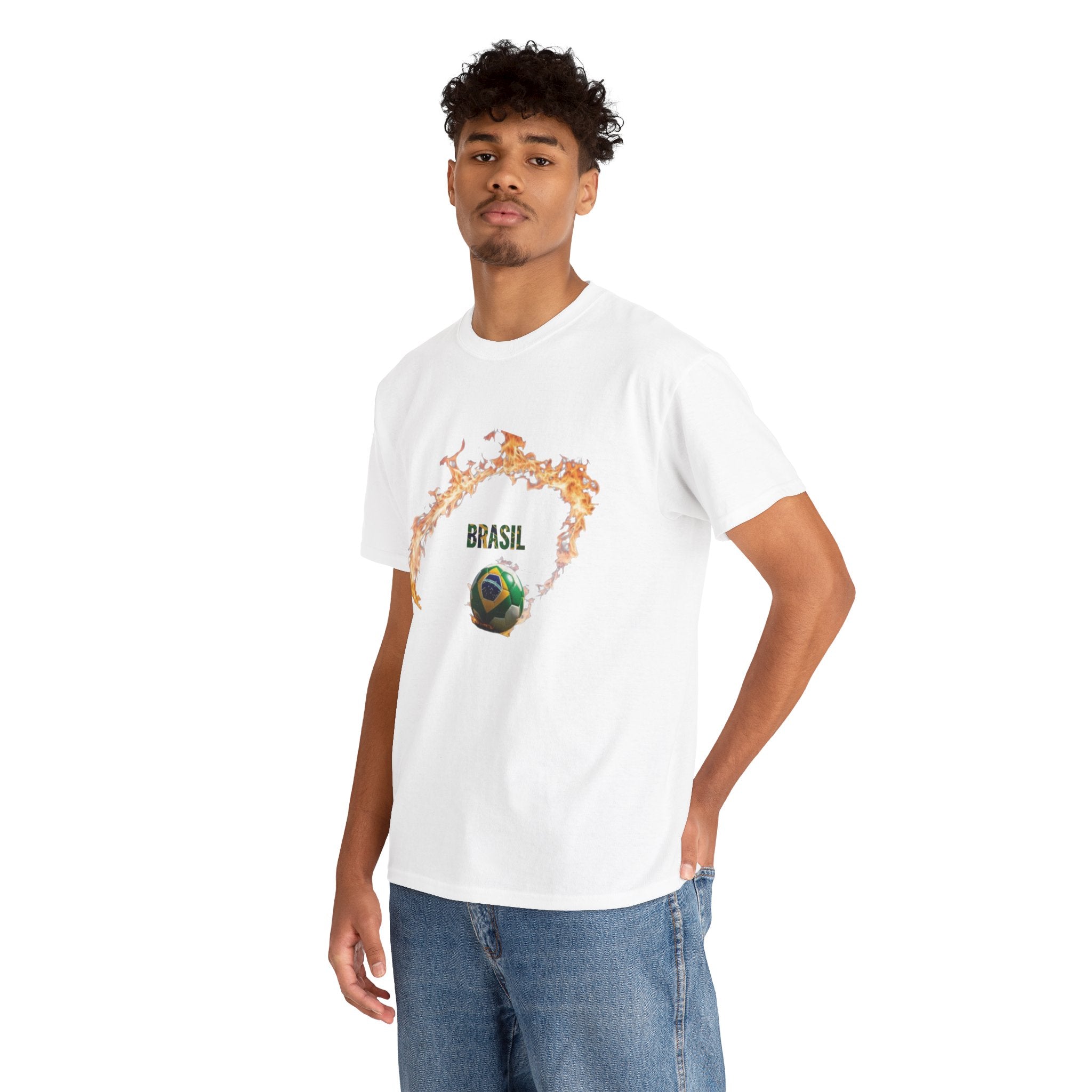Camiseta unissex de algodão pesado Brazil Soccer Love - estampa divertida para fãs de esportes