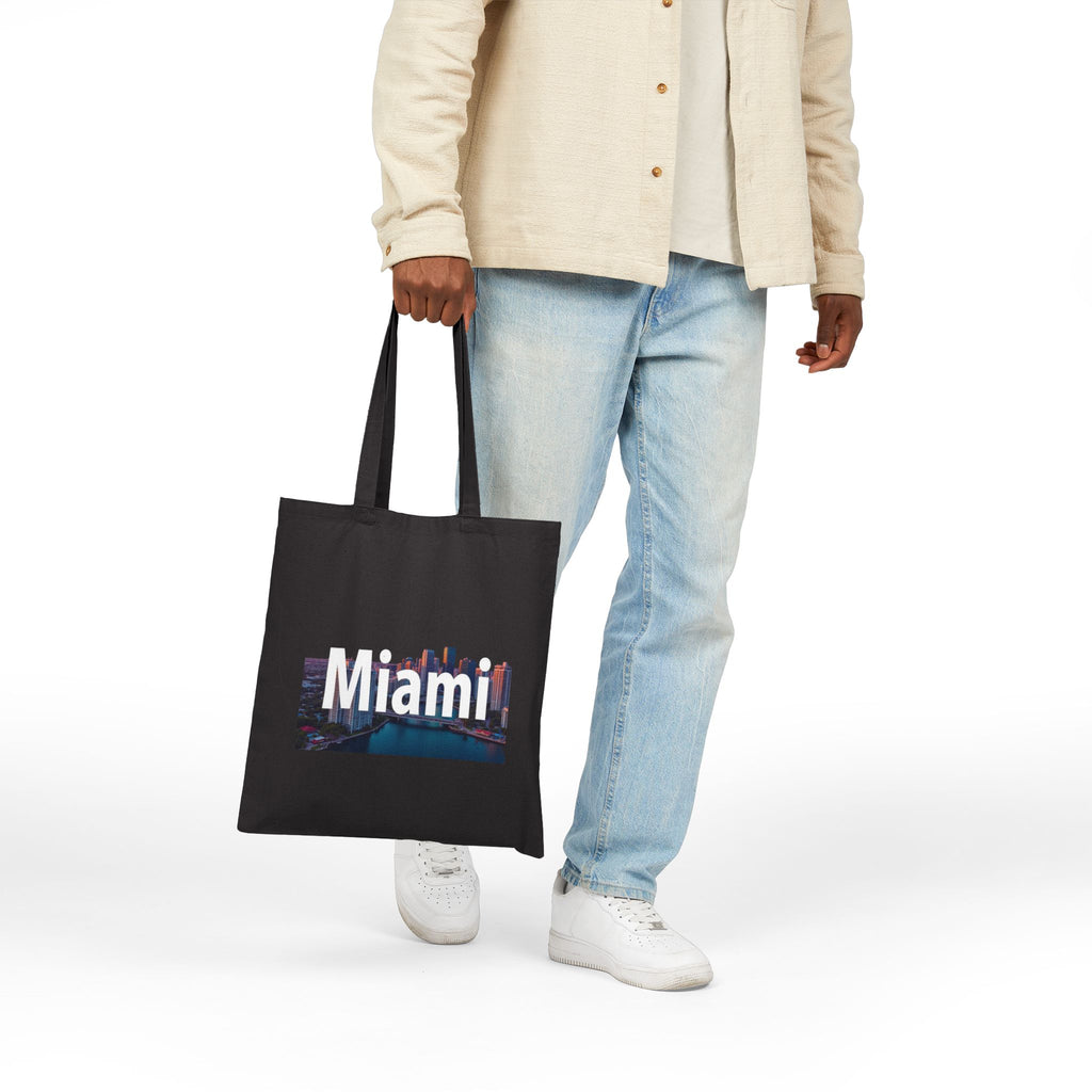 Miami Cityscape Tote Bag — Night Skyline Cotton Canvas Beach & Market Tote