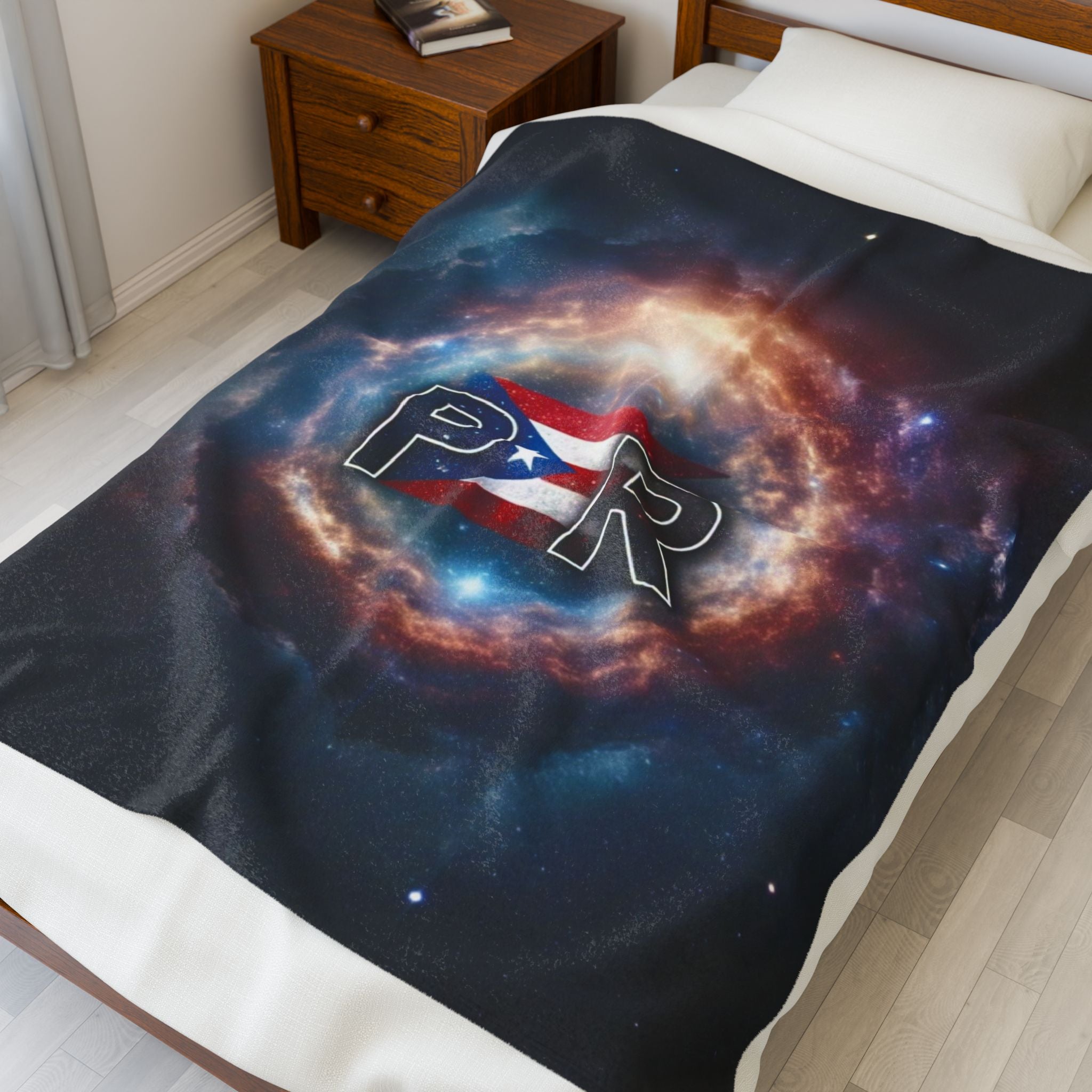 Puerto Rico Flag Galaxy Velveteen Plush Blanket
