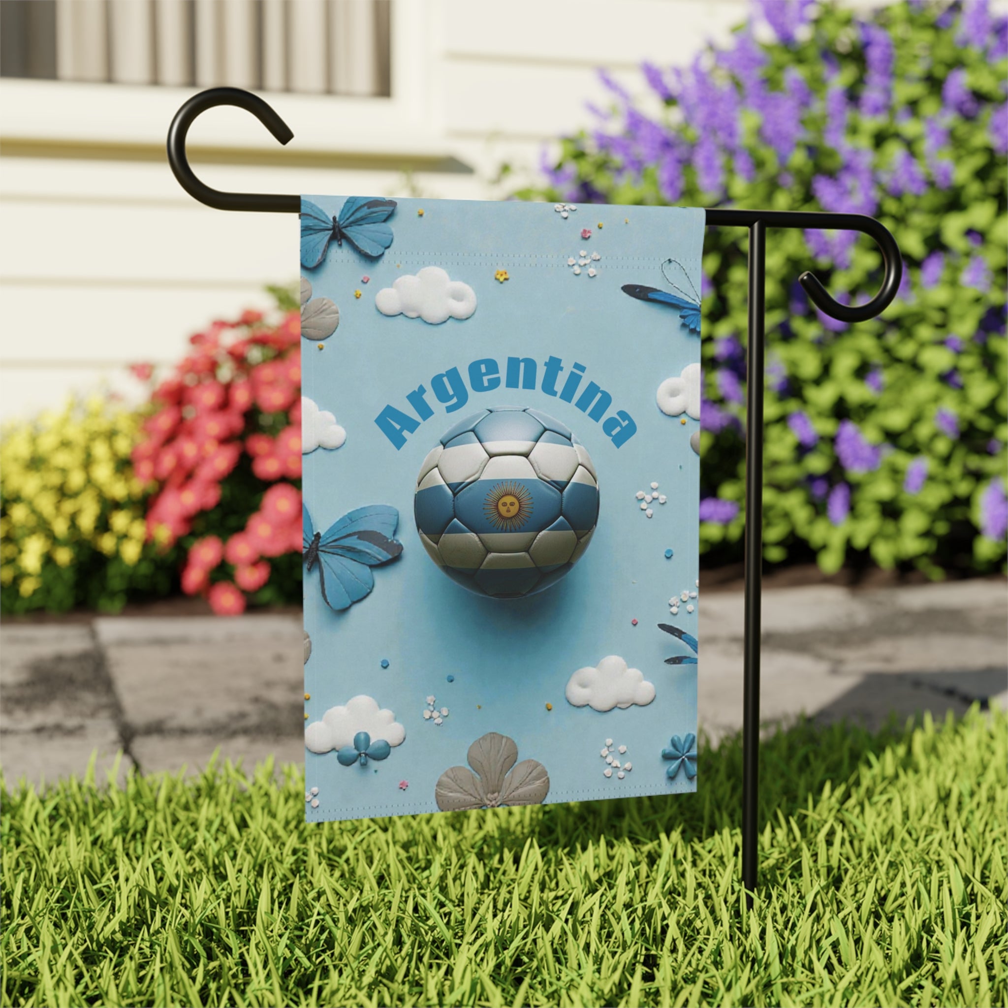 Argentina Soccer Garden Flag — Decorative Lawn Banner with Football Design